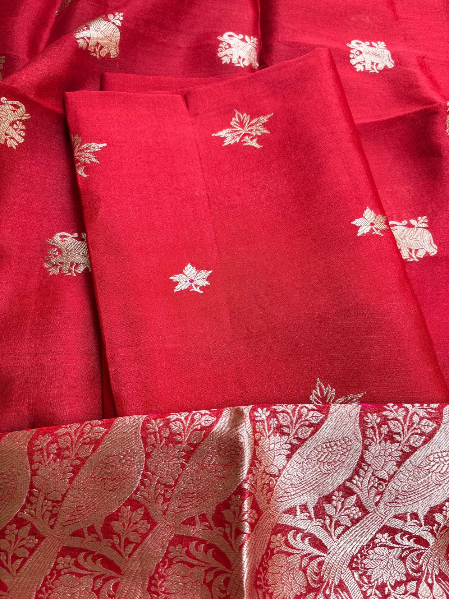 Red pure silk kadhwa suit set