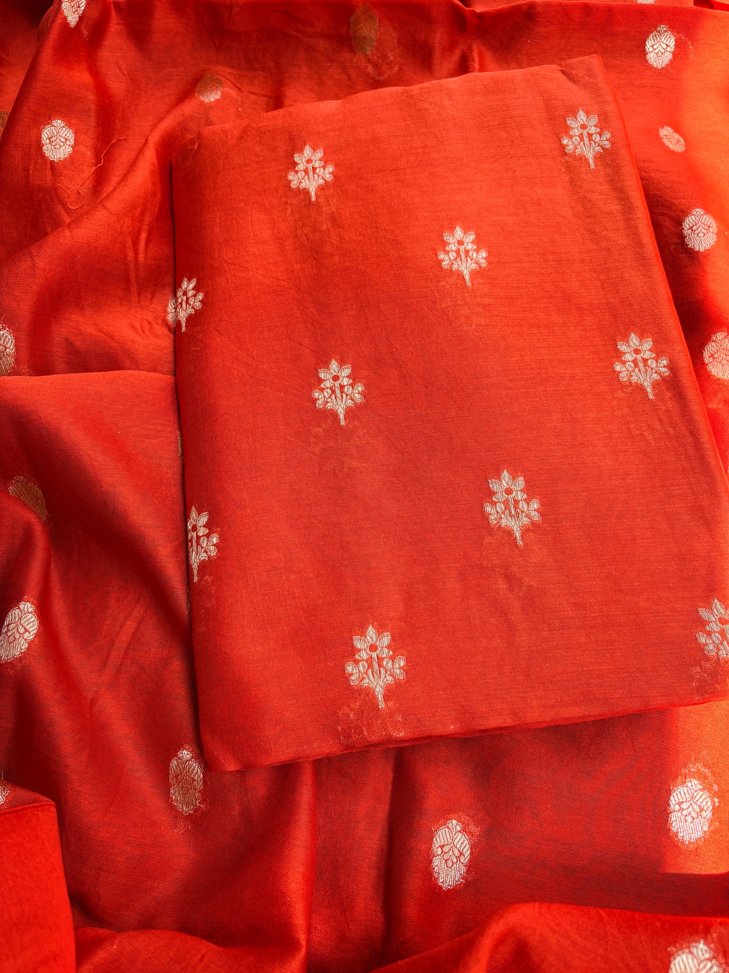 Orange pure Chanderi silk 3 piece suit