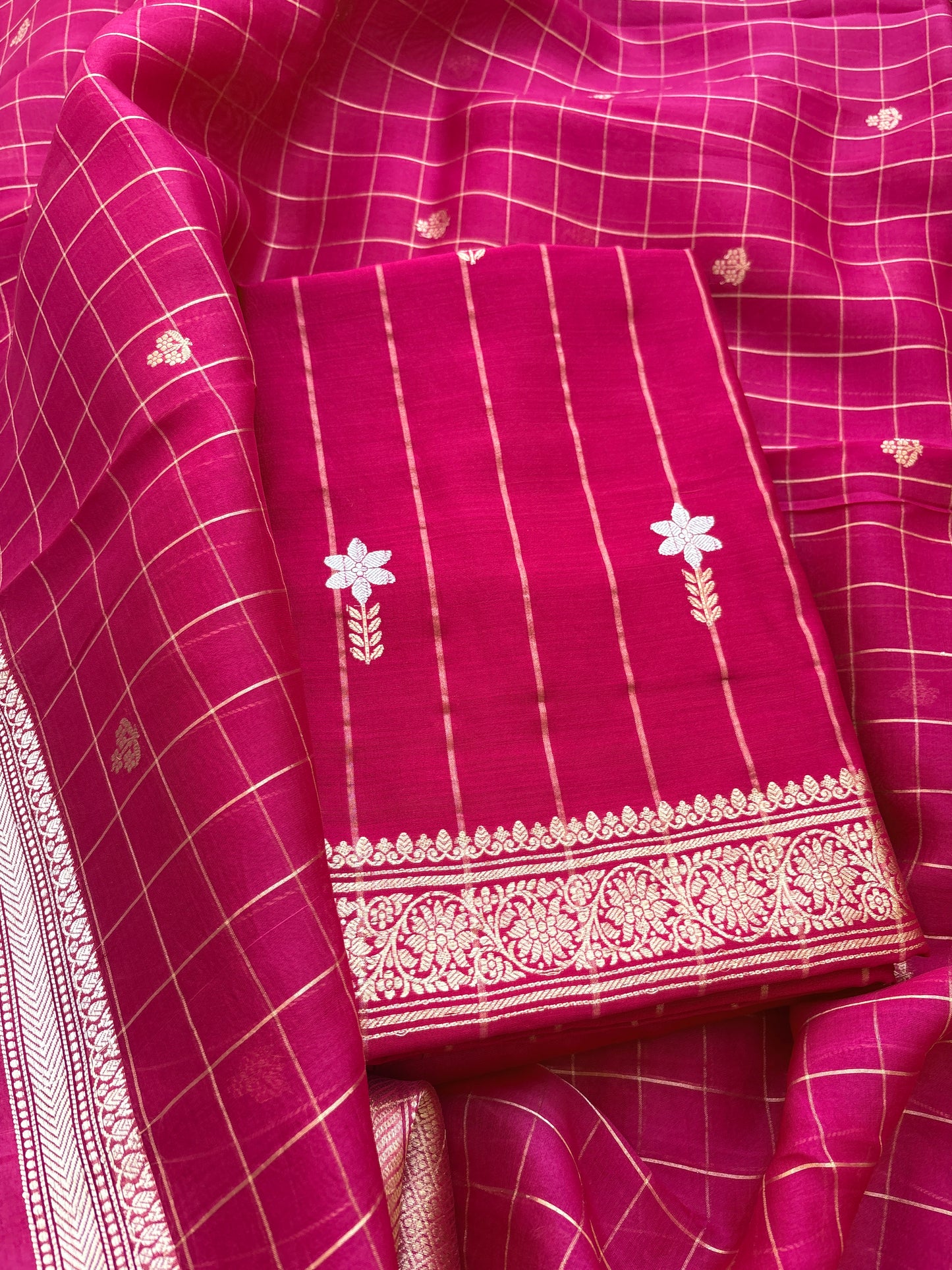 Pink Kora silk kadhwa weave suit set