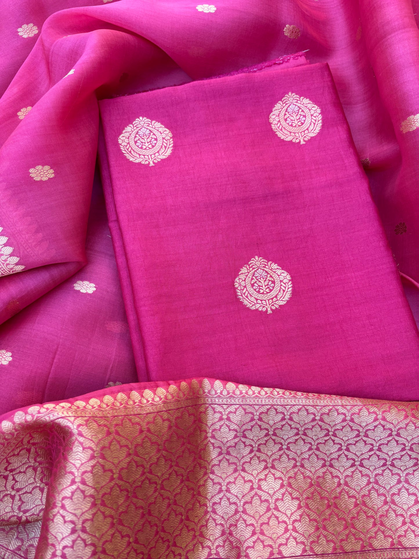 Pink Chiniya silk kurta, kora silk dupatta , plain bottom