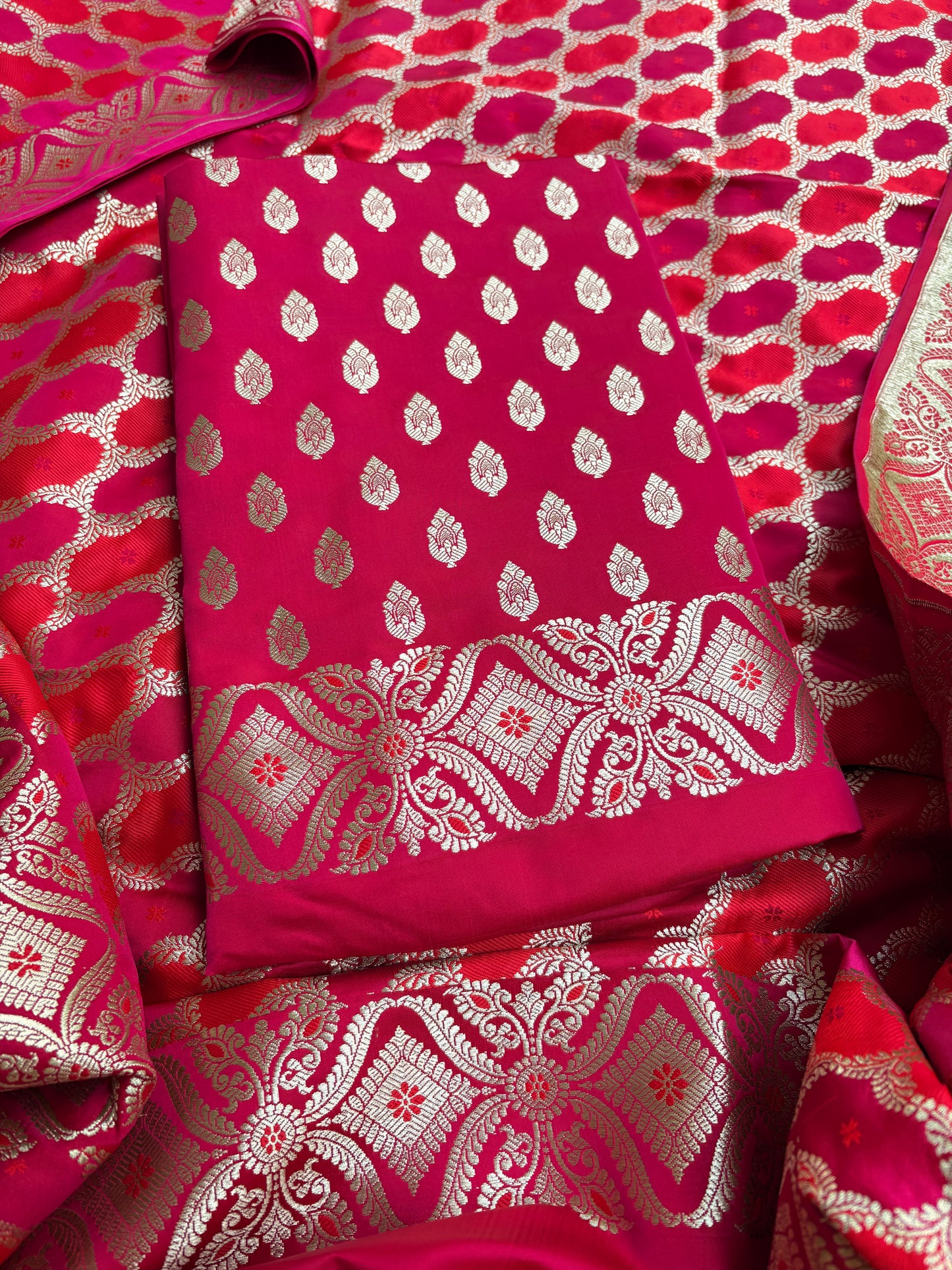 Red pink mashru silk suit set