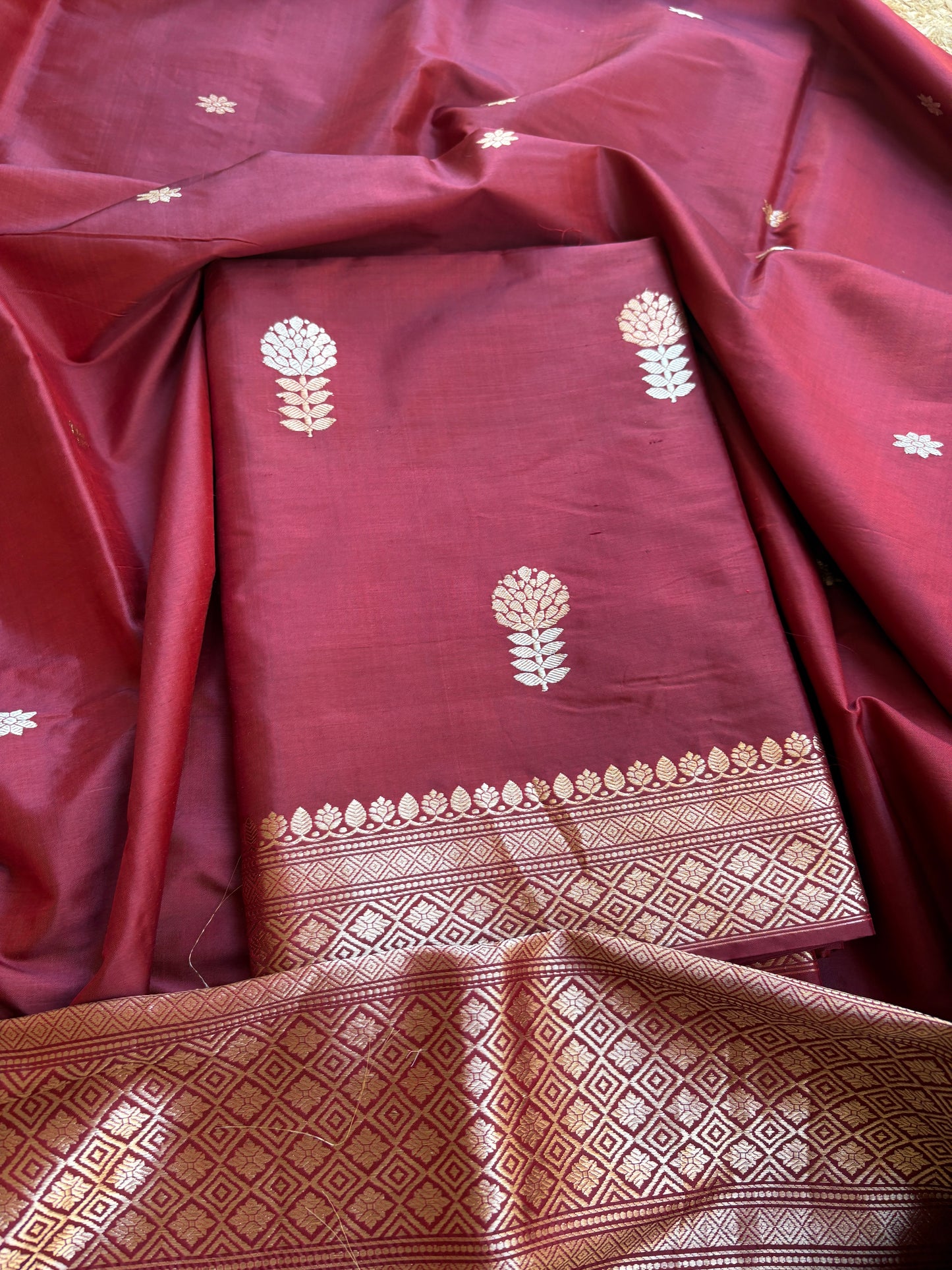 Maroon katan by katan kadhwa silk suit