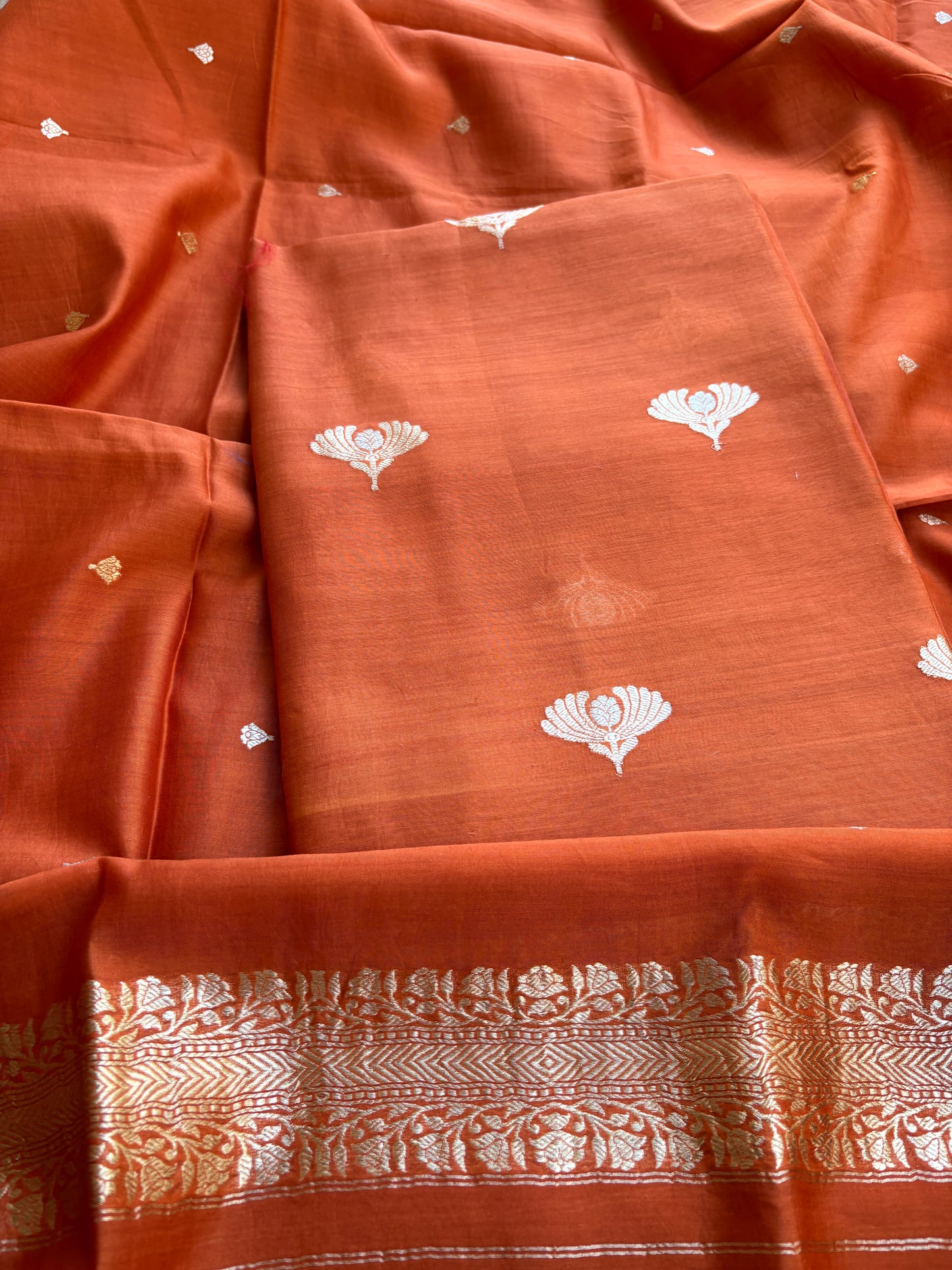 Orange handloom kadhwa suit set