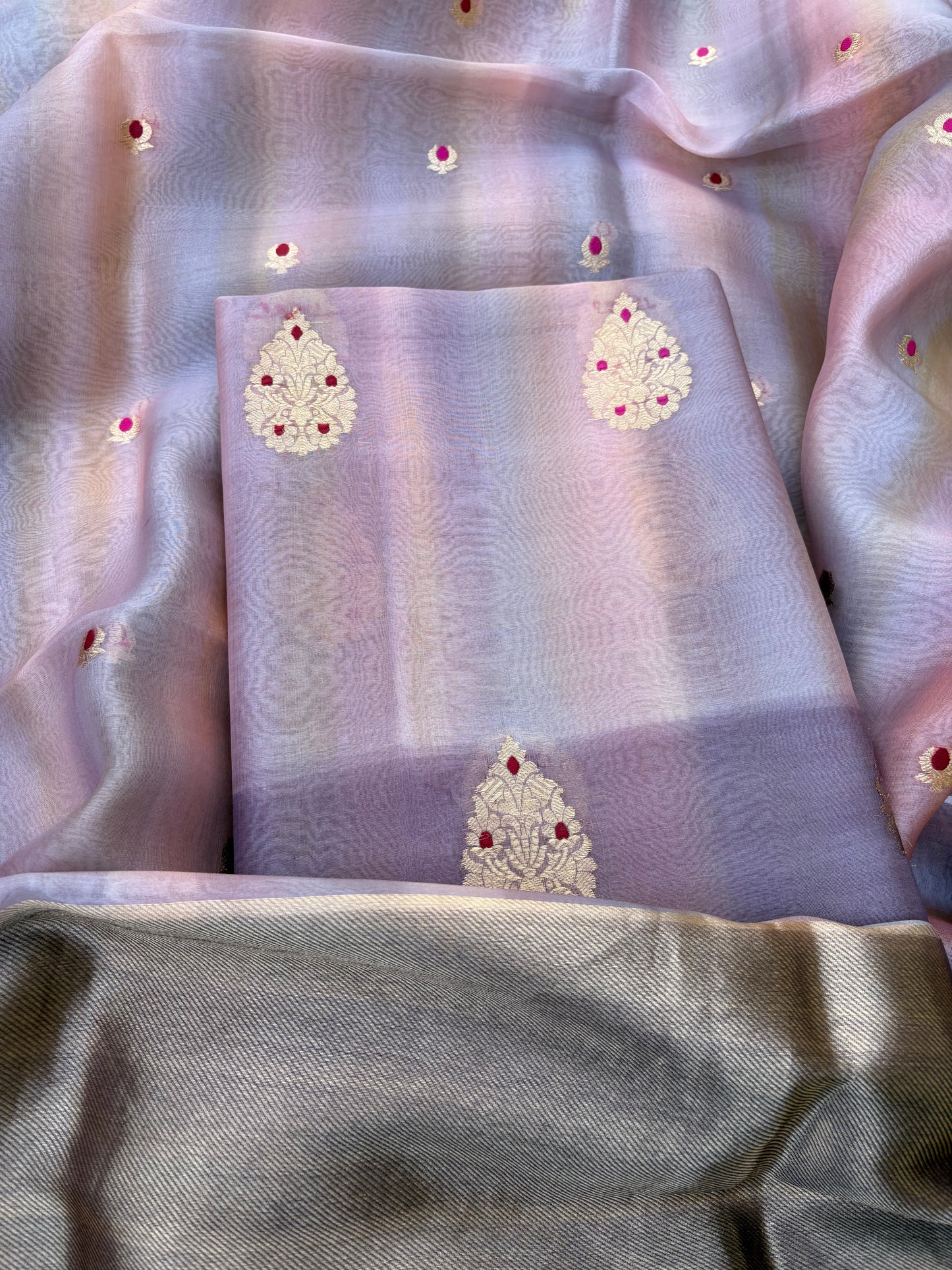 Grey lavender kora kadhwa meenadar silk suit set