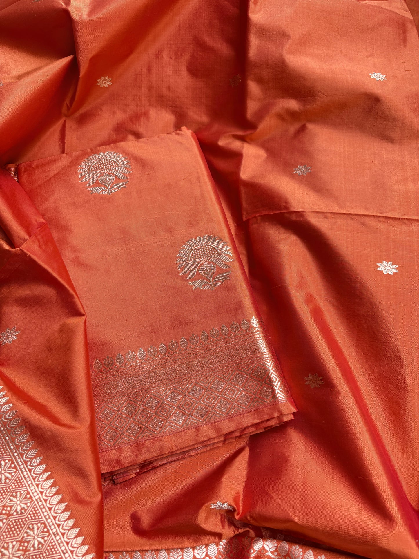 Orange katan by katan silk kadhwa suit set