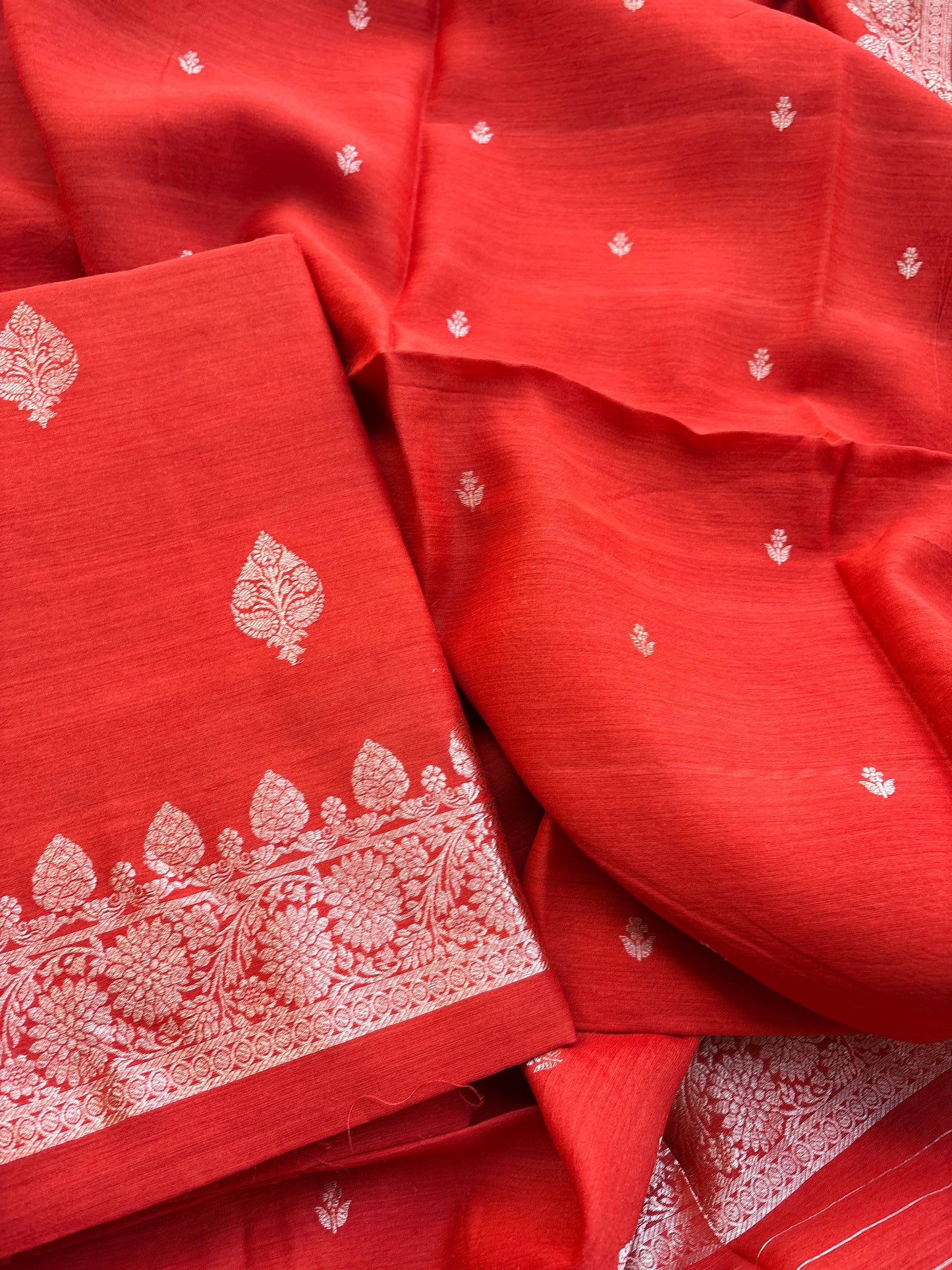 Rust orange moonga silk kadhwa suit set