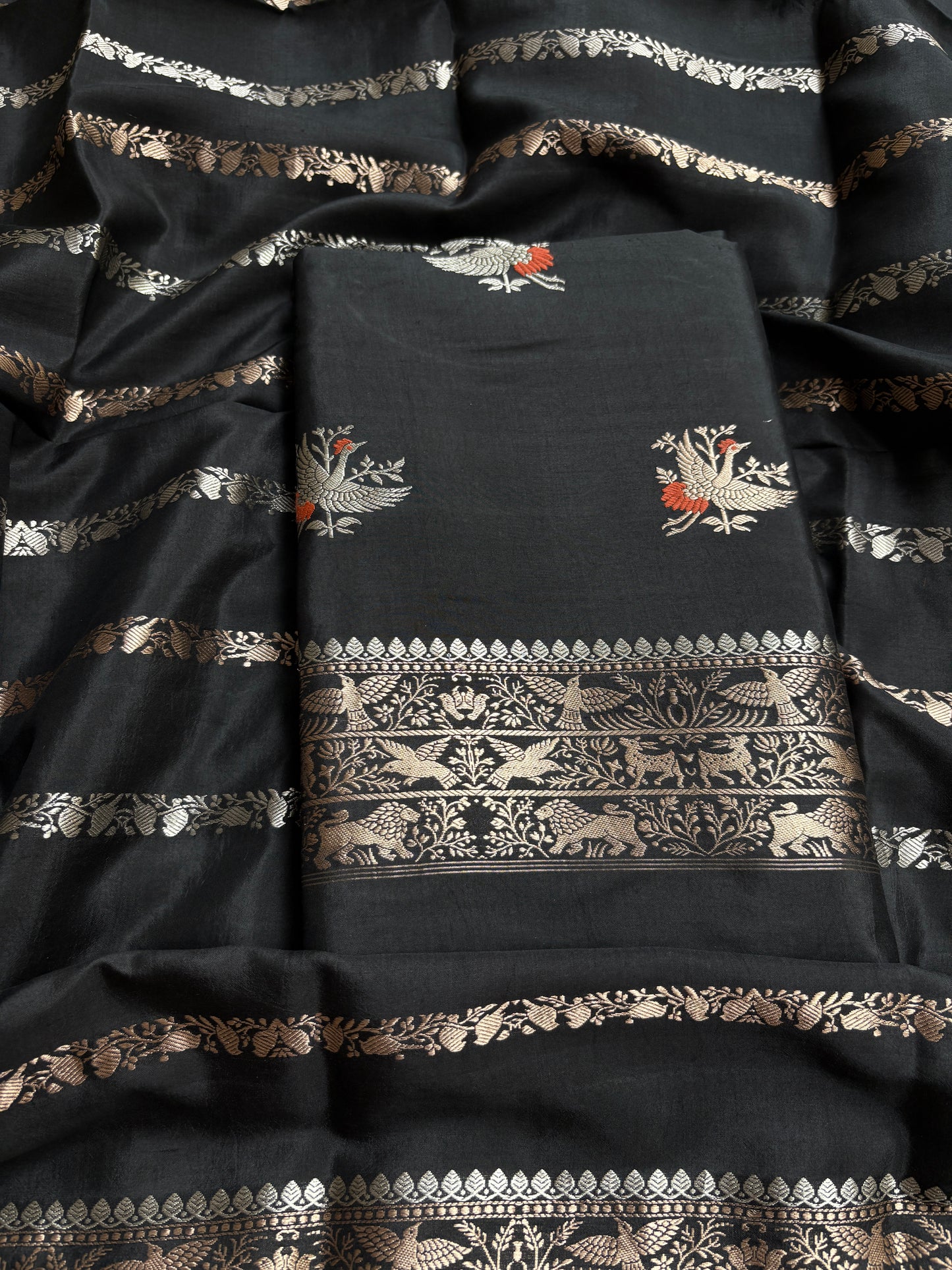 Black raw mango silk kadhwa suit set