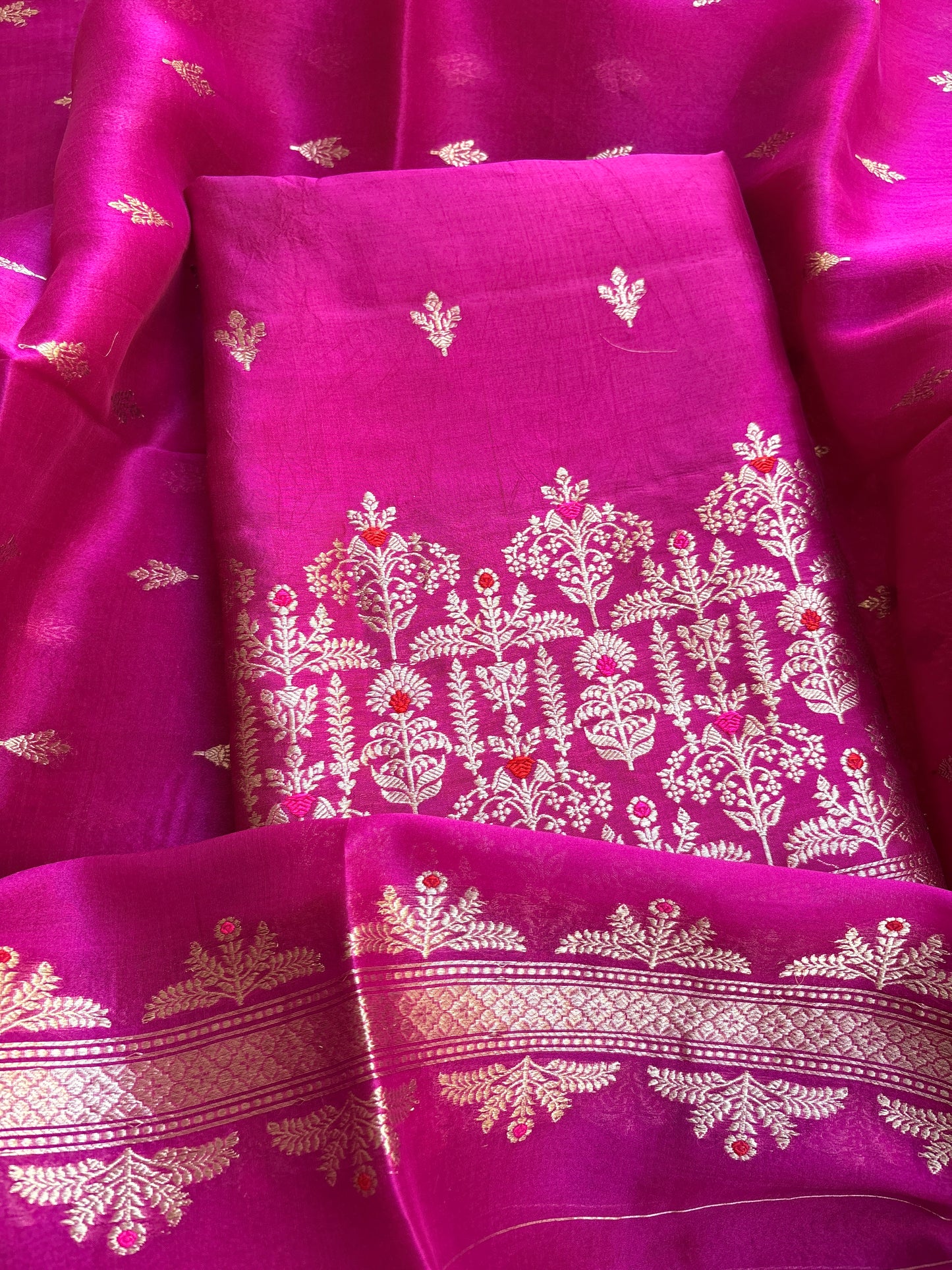 Pink raw mango silk kadhwa suit set