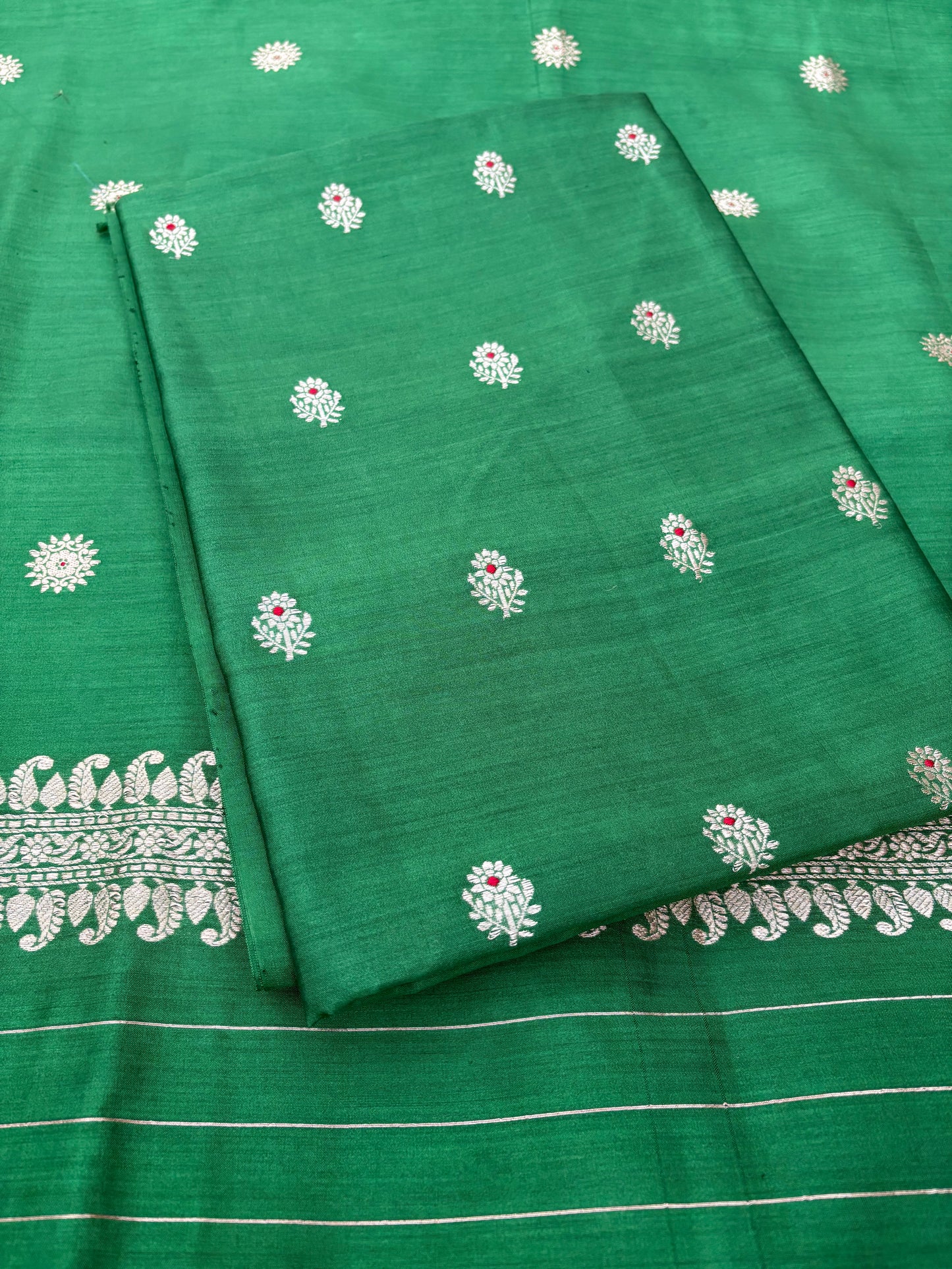 Green Chiniya silk kadhwa 3 piece suit set