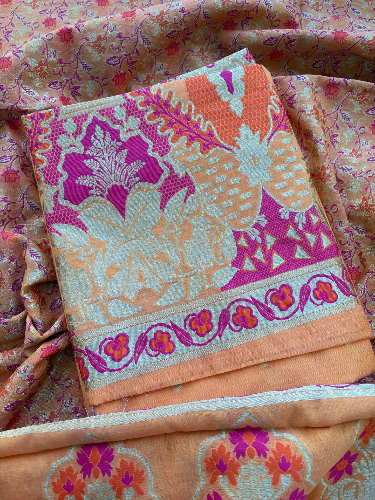 Peach Chanderi cotton suit set