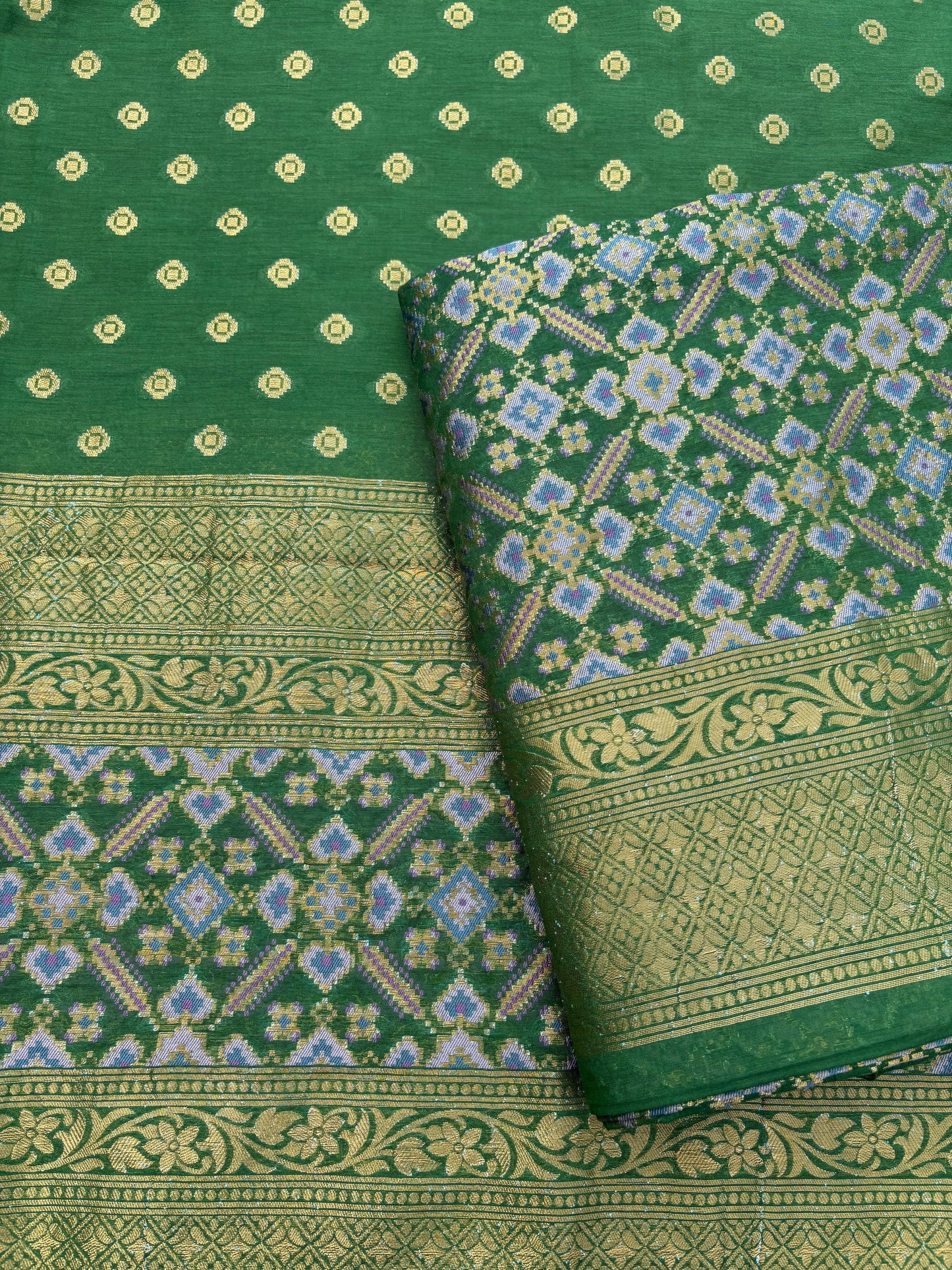 Green gharchola full jaal weaving 3 piece suit set