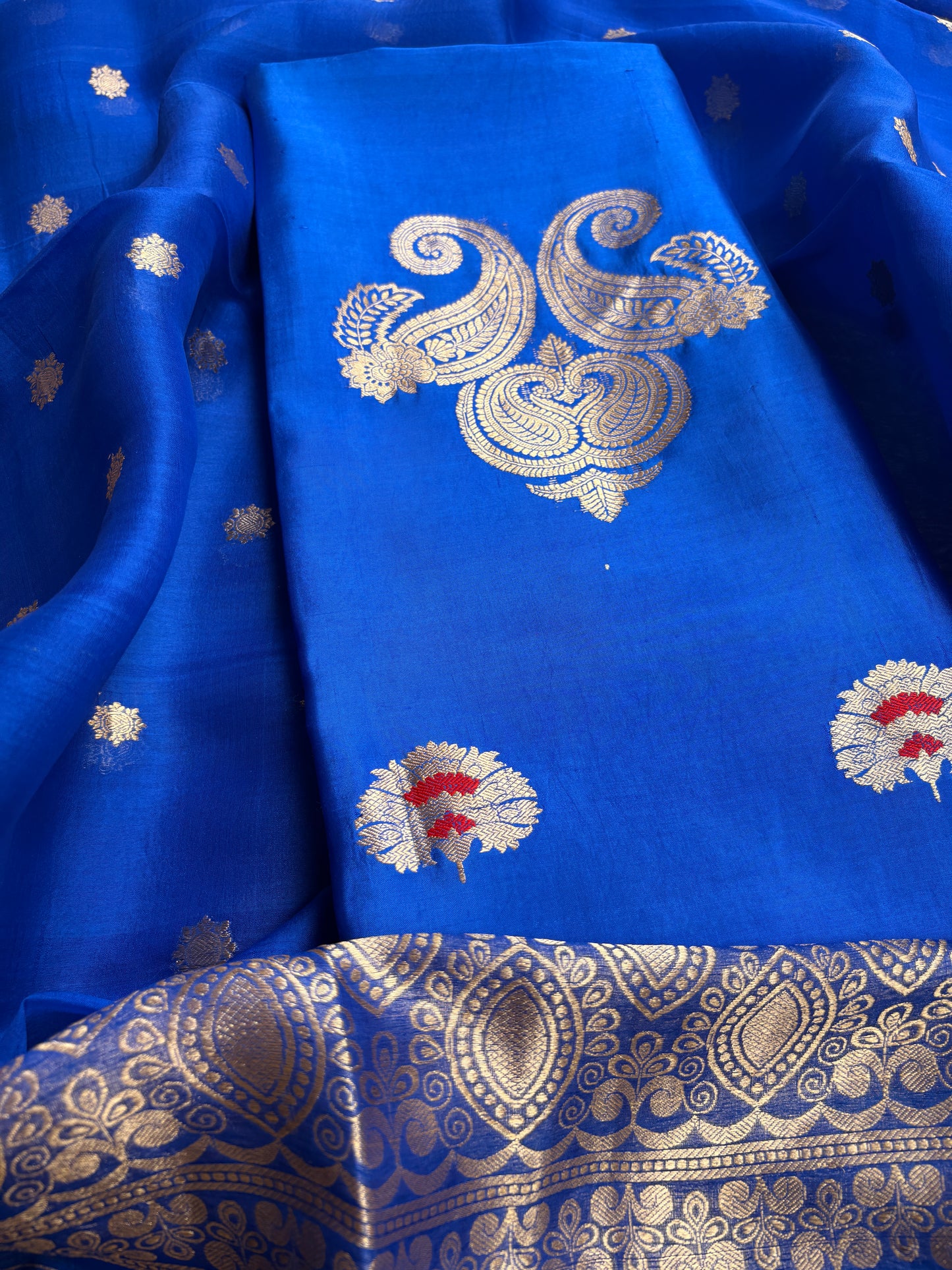 Blue mango silk kadhwa suit set