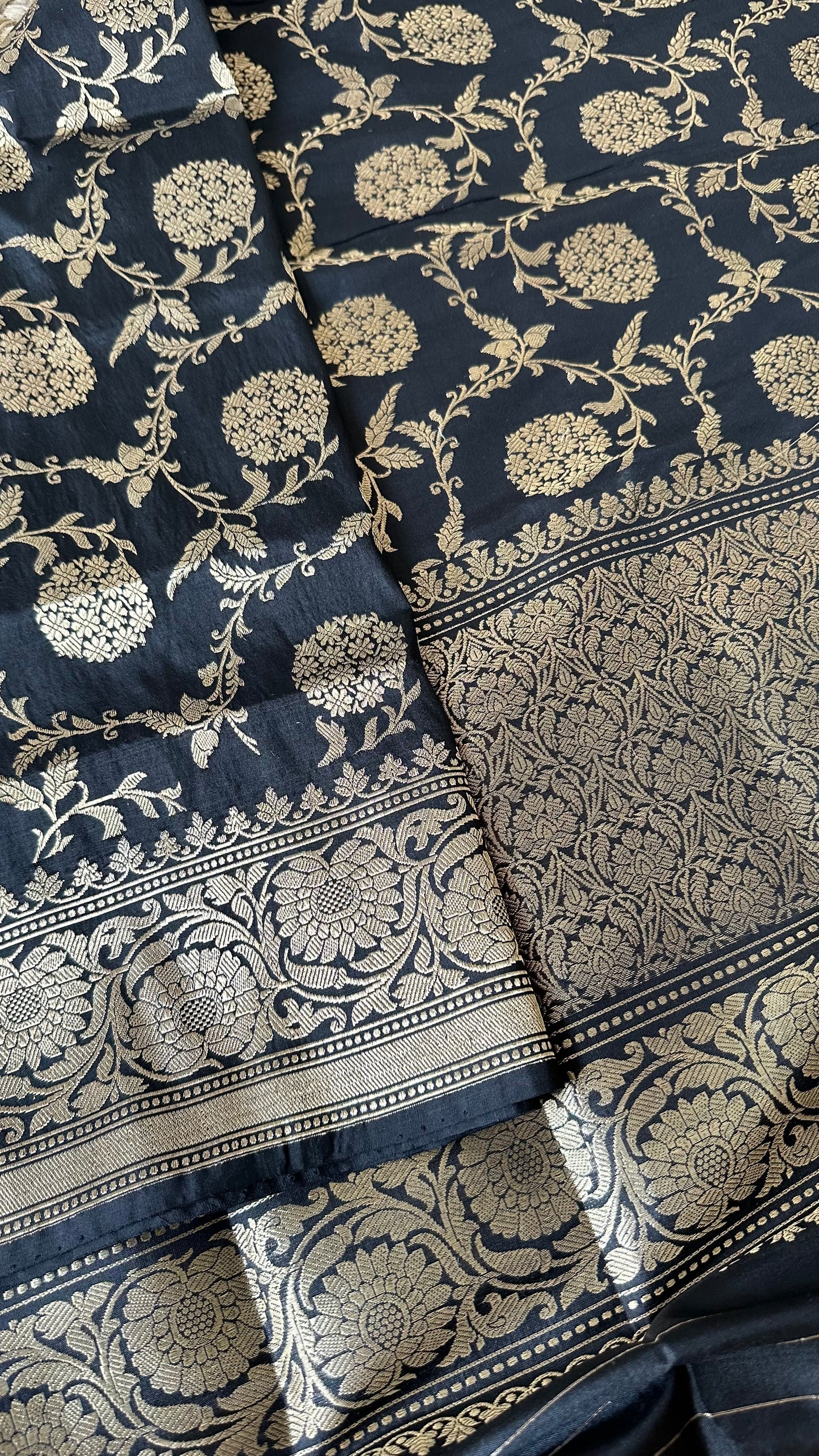 Black katan silk kadhwa weave dupatta.