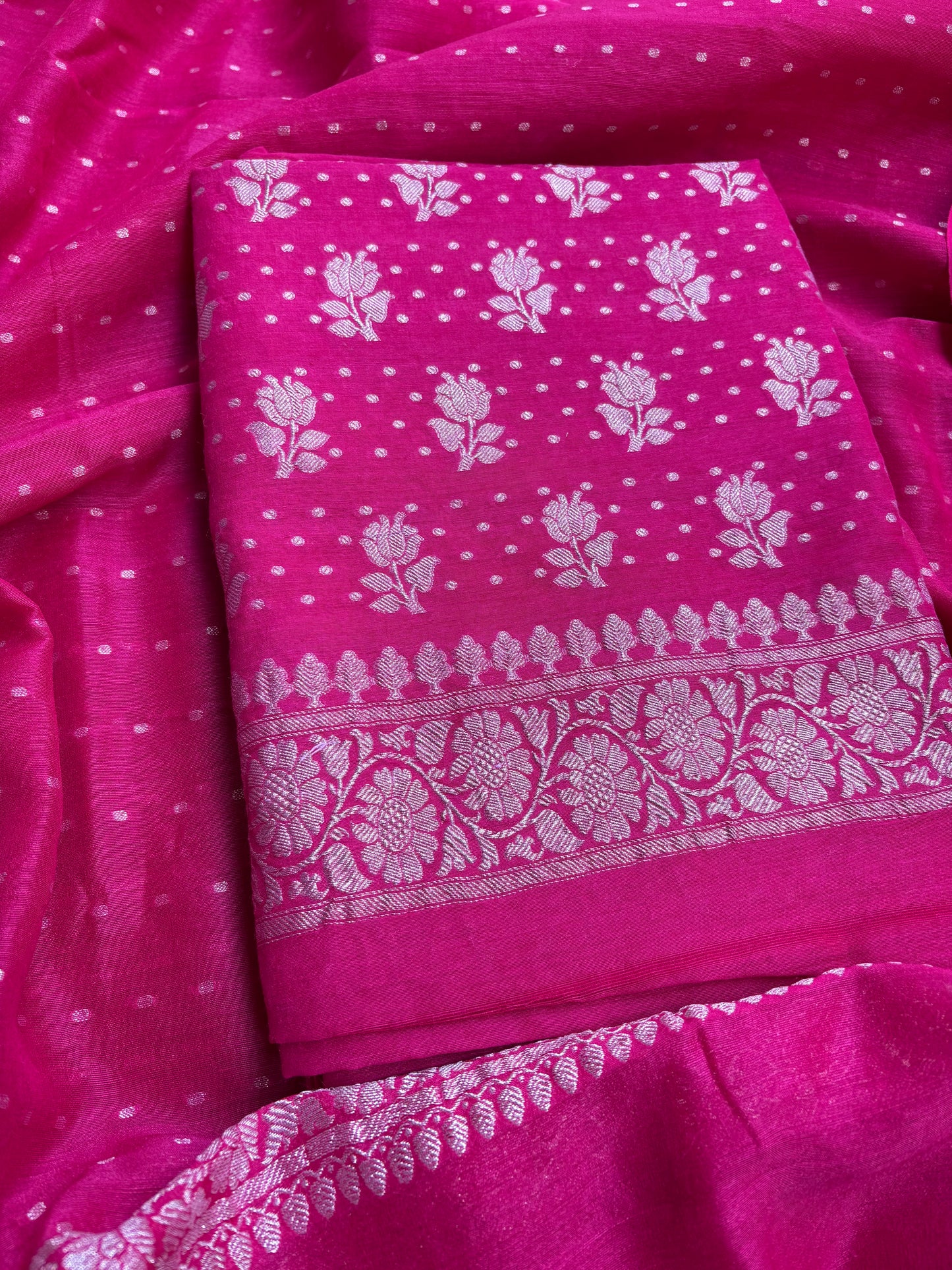 Rani pink moonga chiffon 3 piece suit set