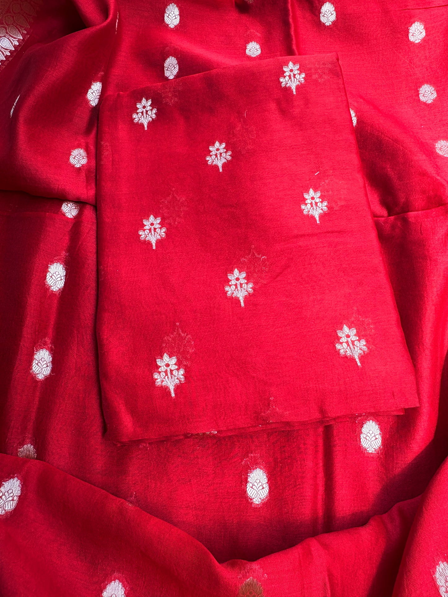 Red Chanderi silk 3 piece suit set
