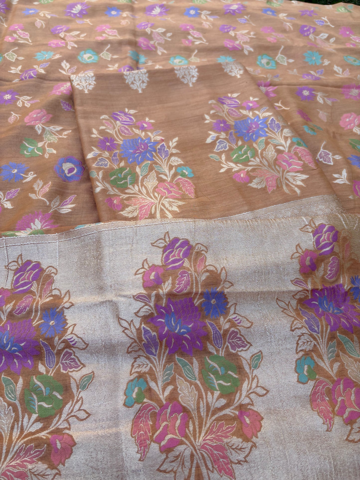 Golden moonga silk tilfi weaving meenadar 3 piece suit set
