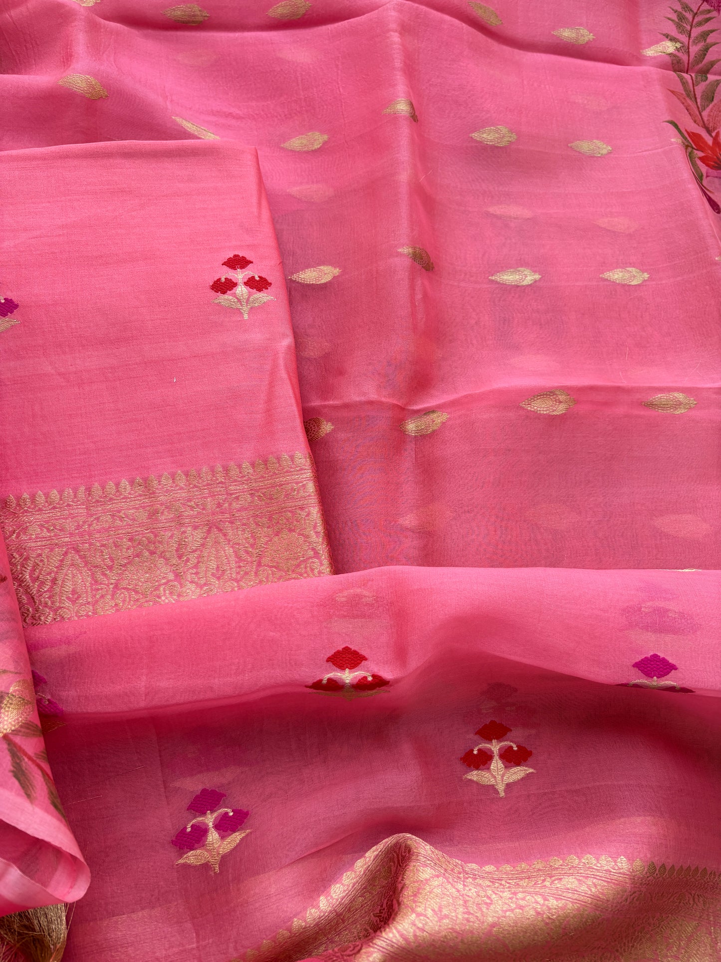Pink Chiniya silk kora silk suit set