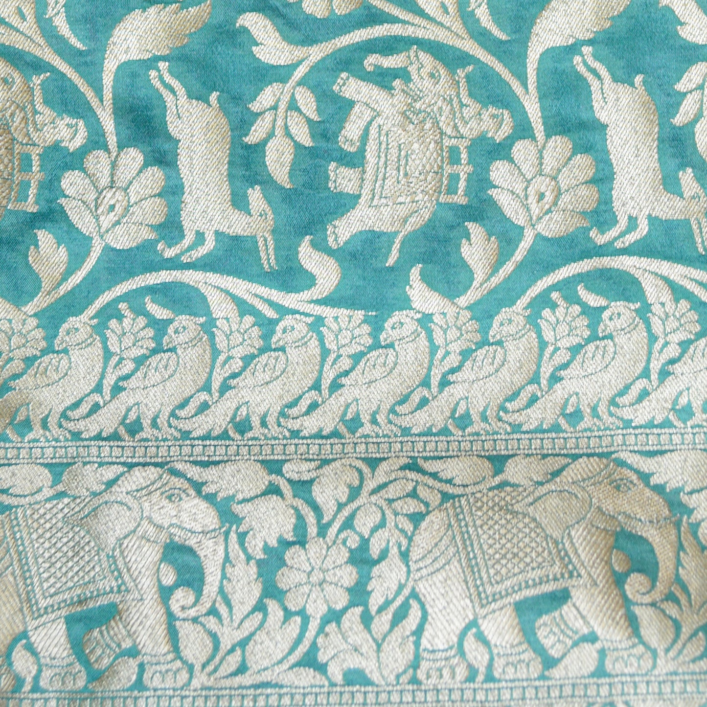 Turquoise Green Shikargah Silk Saree