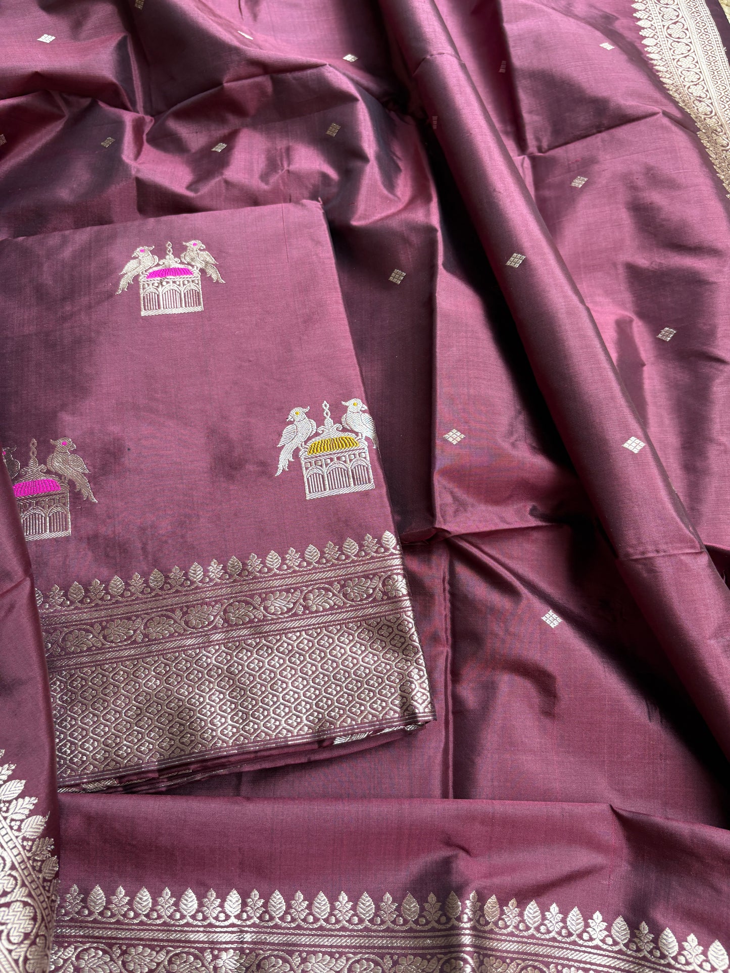 Wine katan by katan silk kadhwa suit set