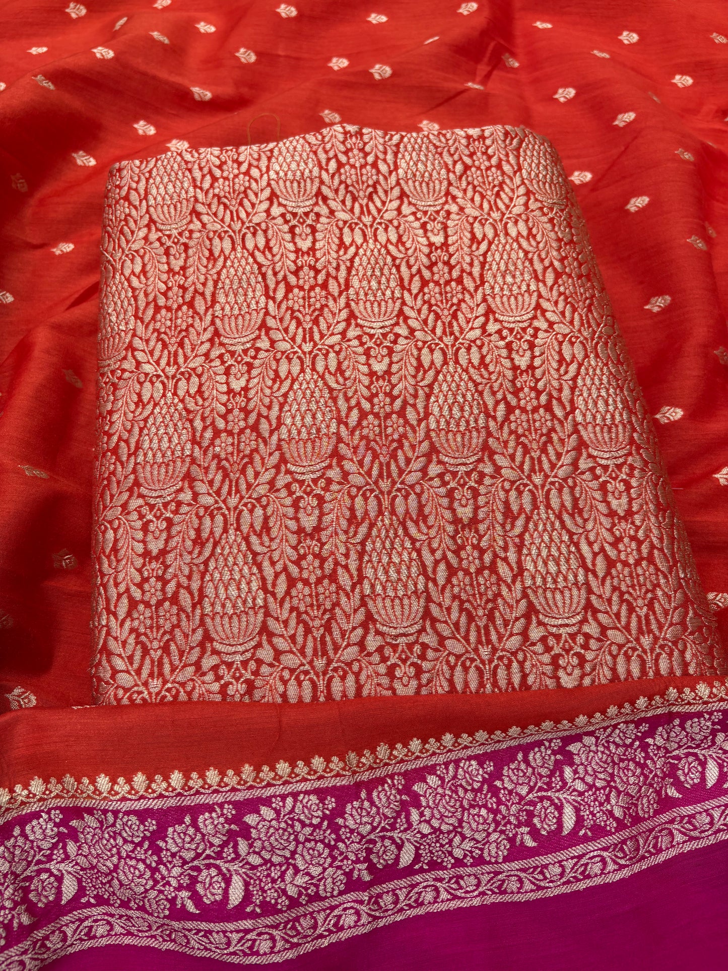 Orange pink moonga silk 3 piece suit set