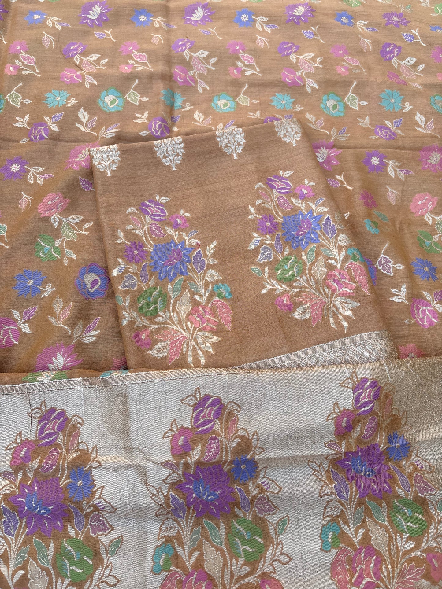 Golden moonga silk tilfi weaving meenadar 3 piece suit set
