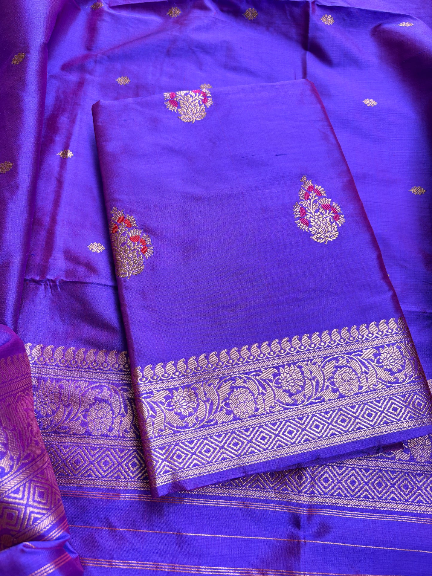 Purple dhoop chau katan silk suit set