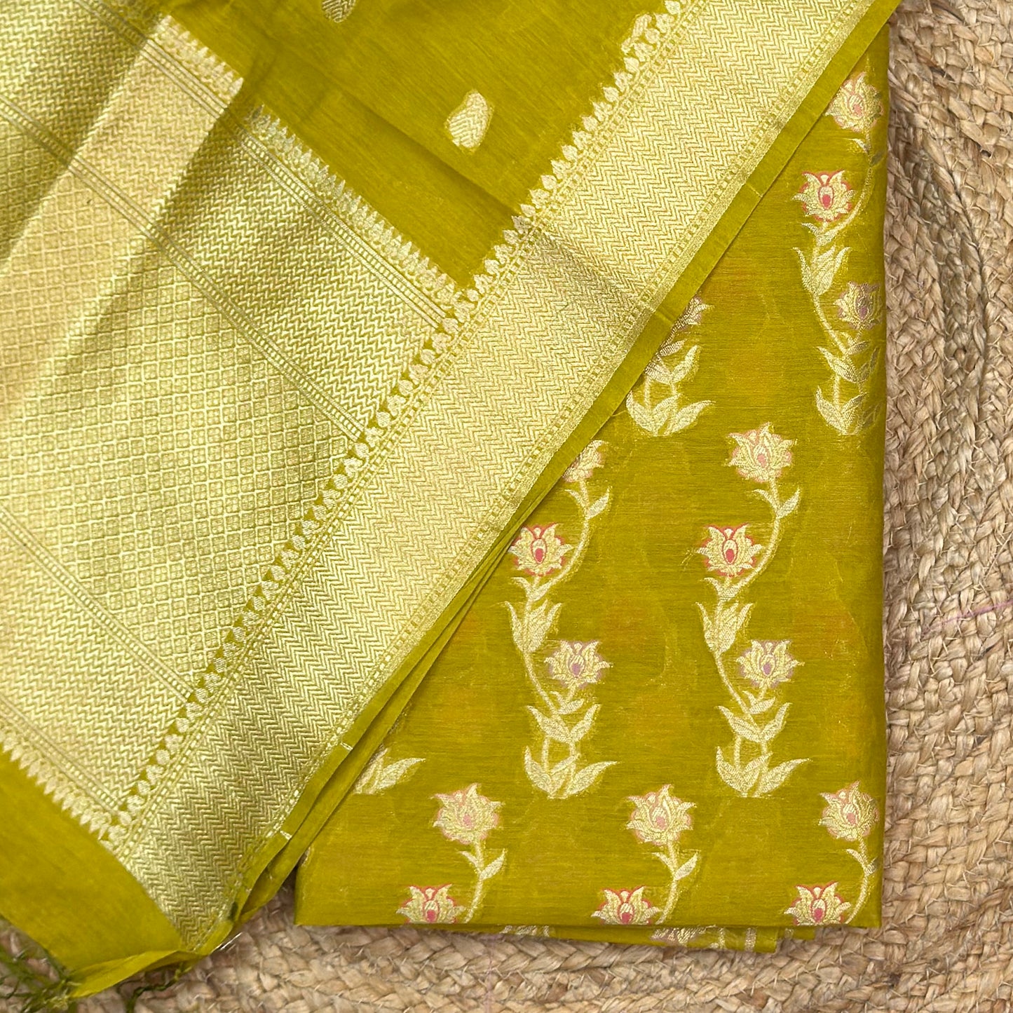 Mehndi green cotton silk suit set