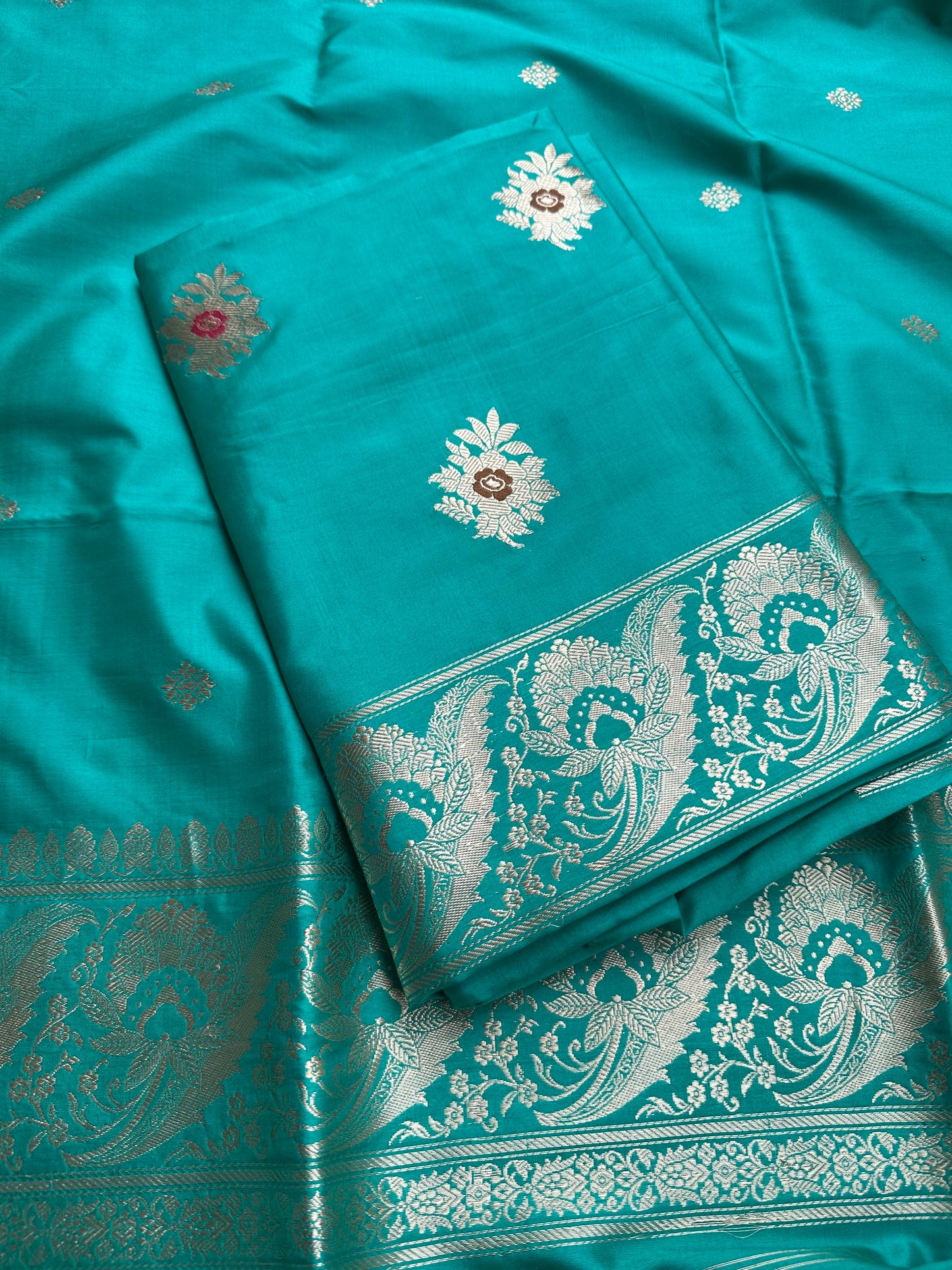 Sea green katan by katan silk 3 piece suit set