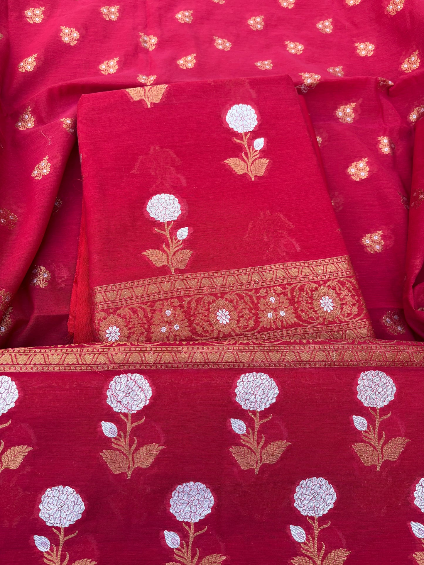 Red Chanderi sona roopa 3 piece suit set