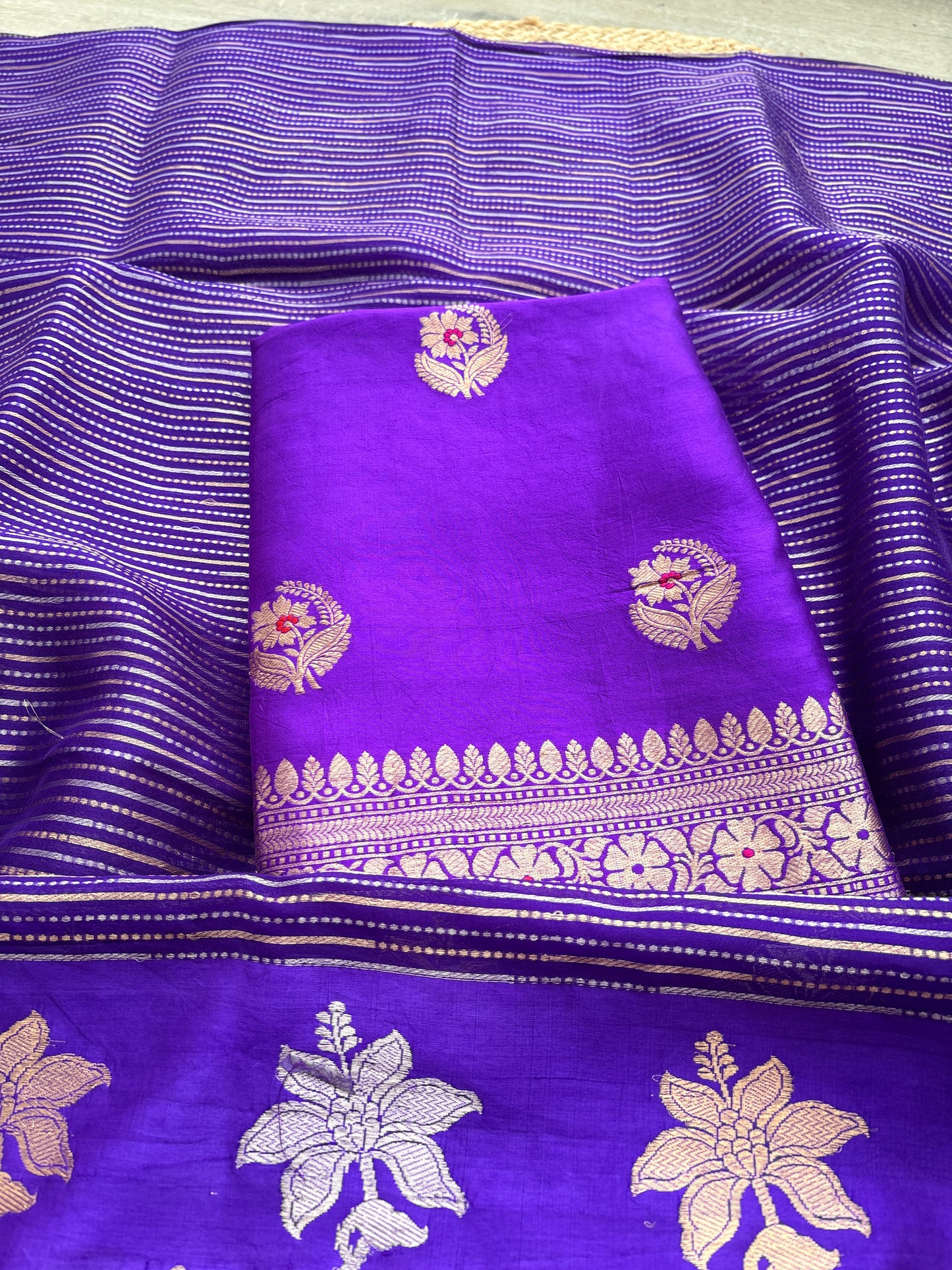 Purple Chiniya silk kurta bottom ,tissue kora dupatta