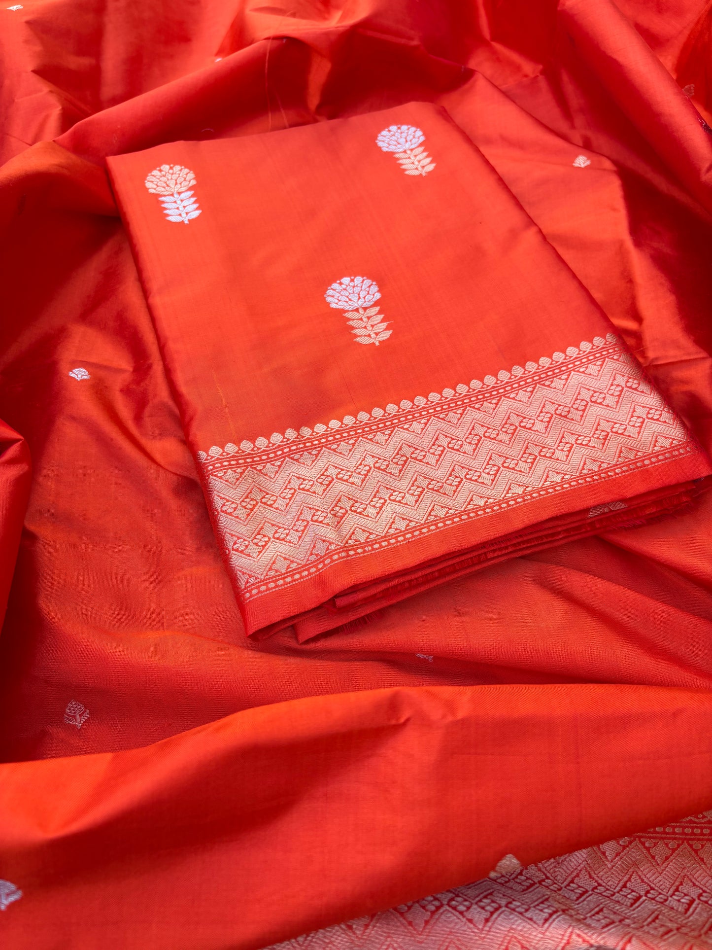 Orange katan by katan kadhwa silk 3 piece suit set