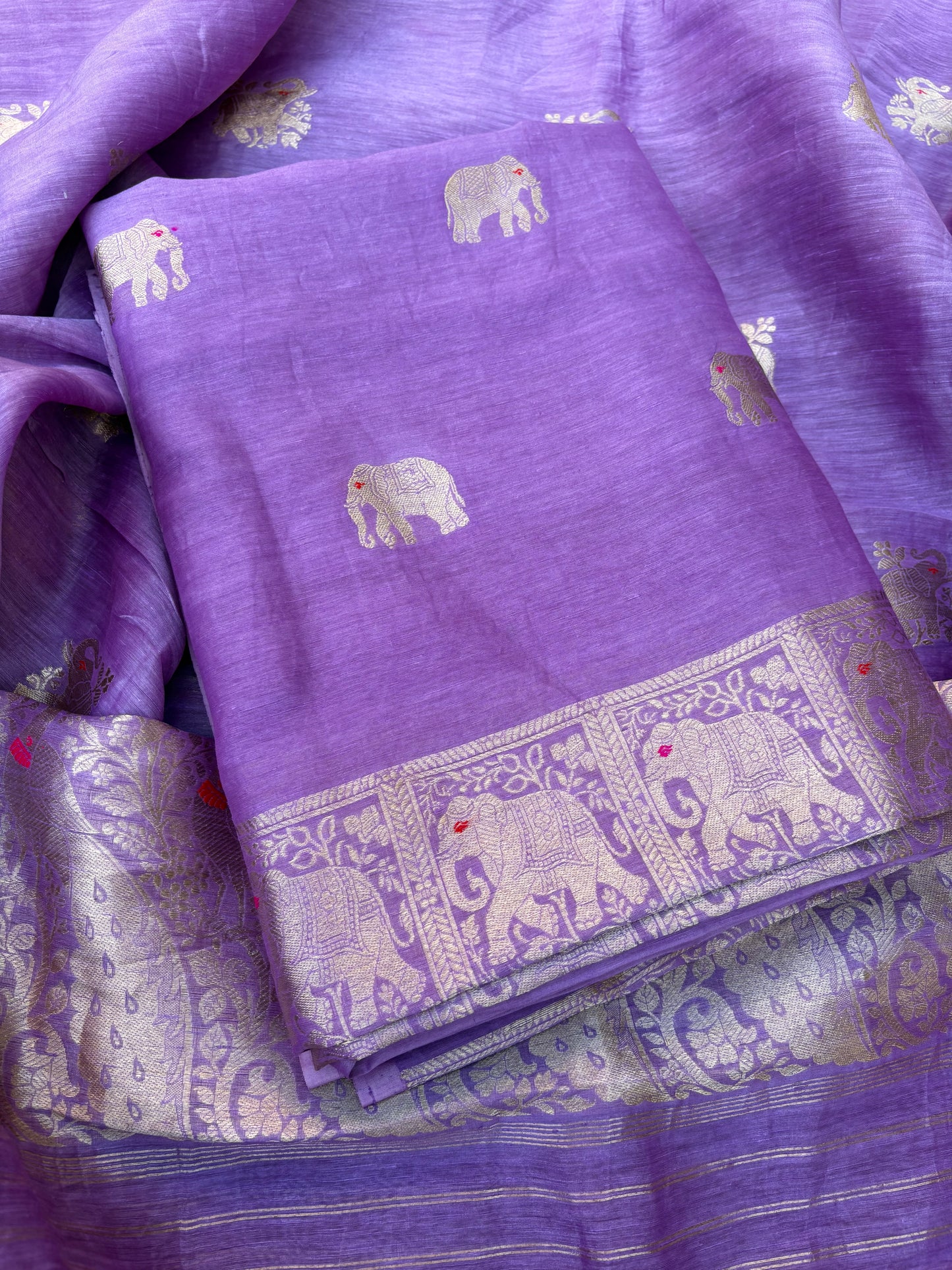 Lavender Linen silk elephant Motif kadhwa suit set