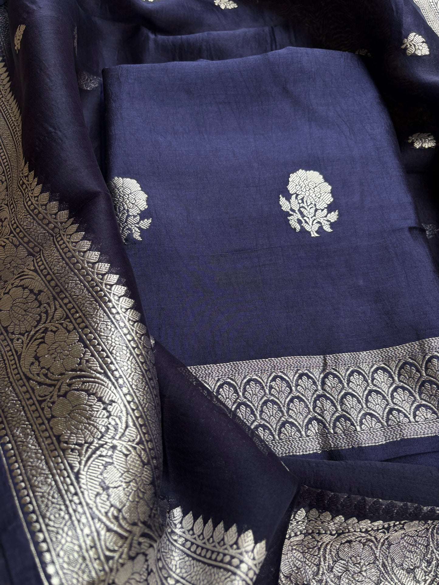 Blue Chiniya kora Chiniya silver zari suit set