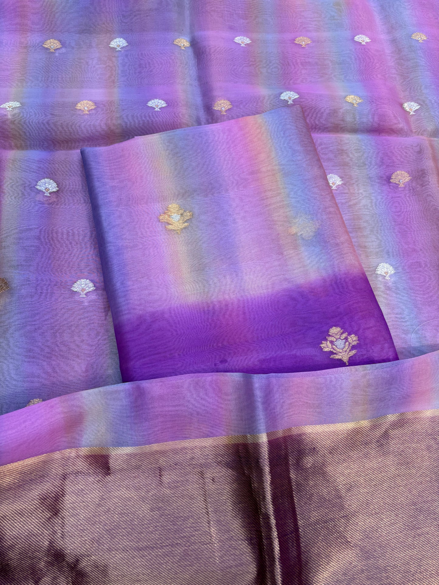Lavender shaded kora kadhwa 3 piece suit set