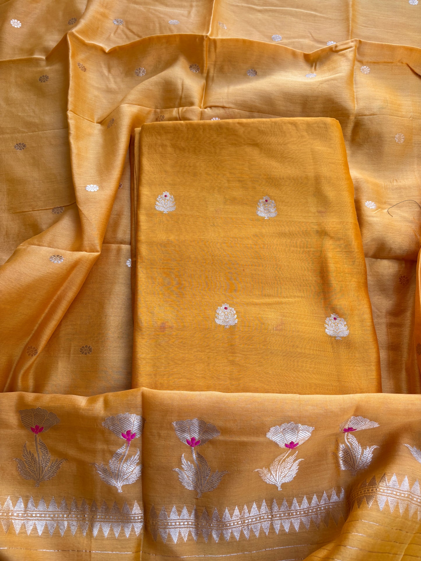 Yellow handloom kadhwa suit set