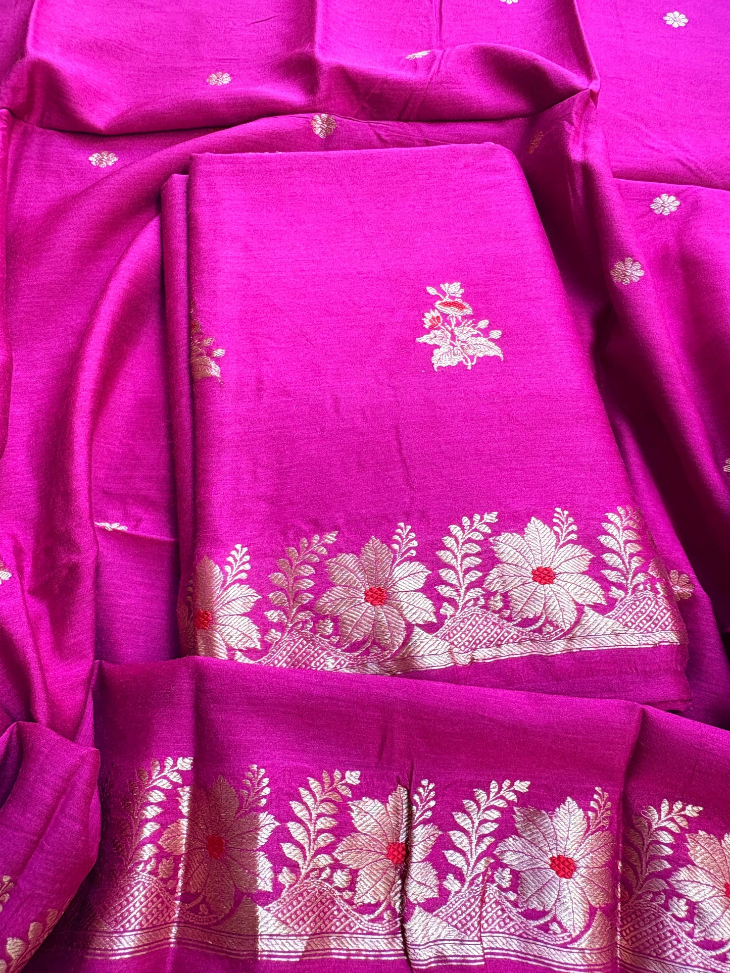 Magenta purple moonga silk 3 piece suit set