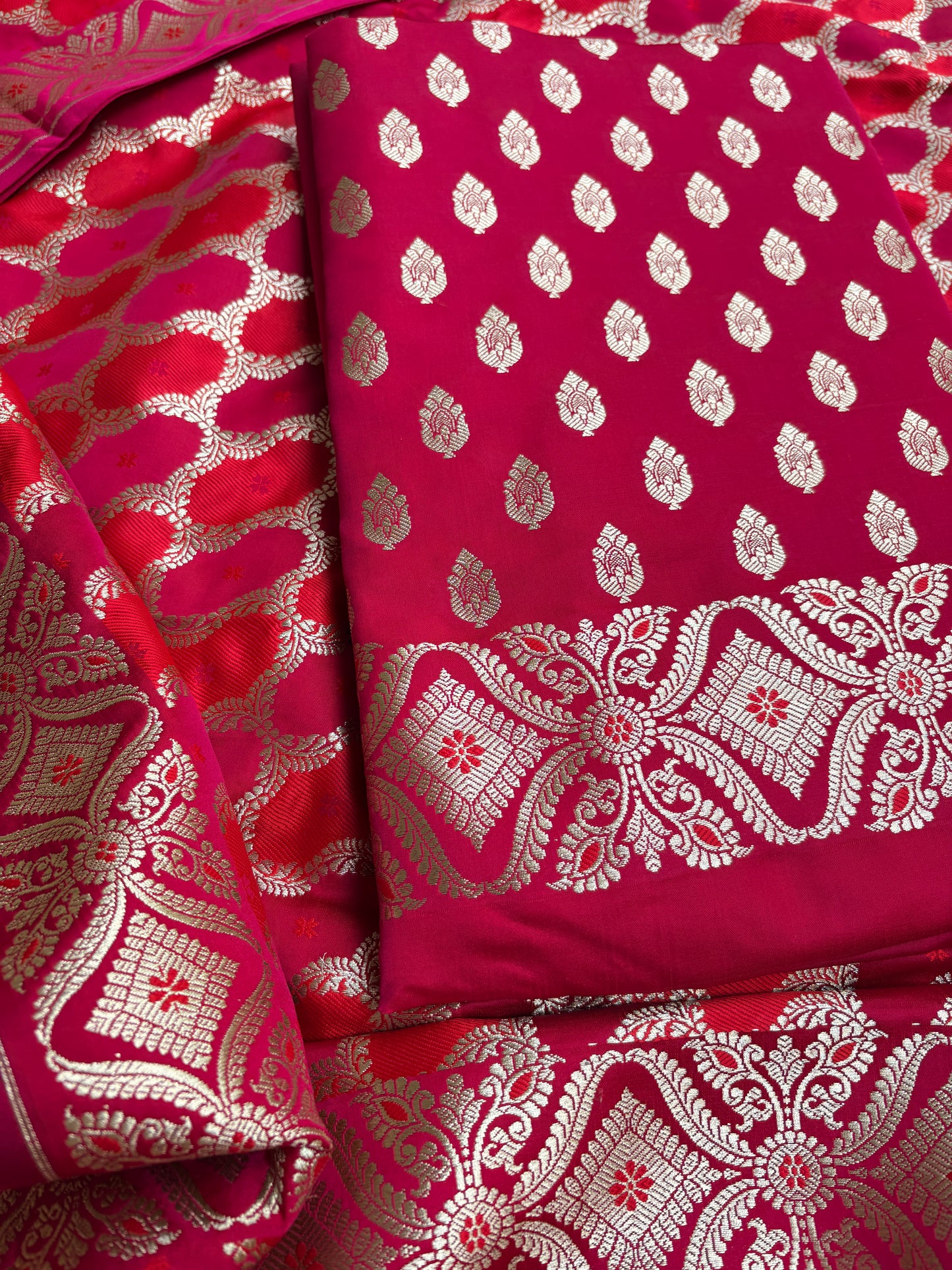 Red pink mashru silk suit set