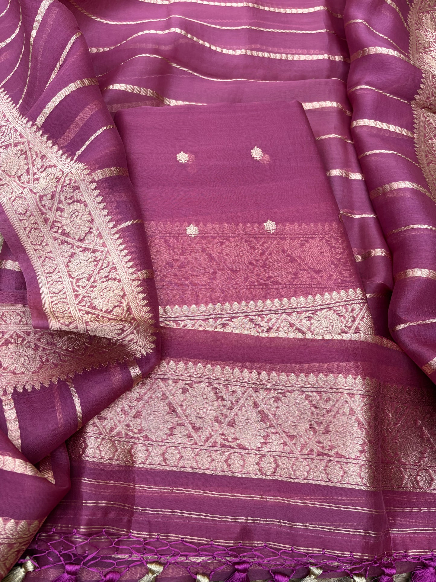 Pure kadhwa kora silk 3 piece suit set
