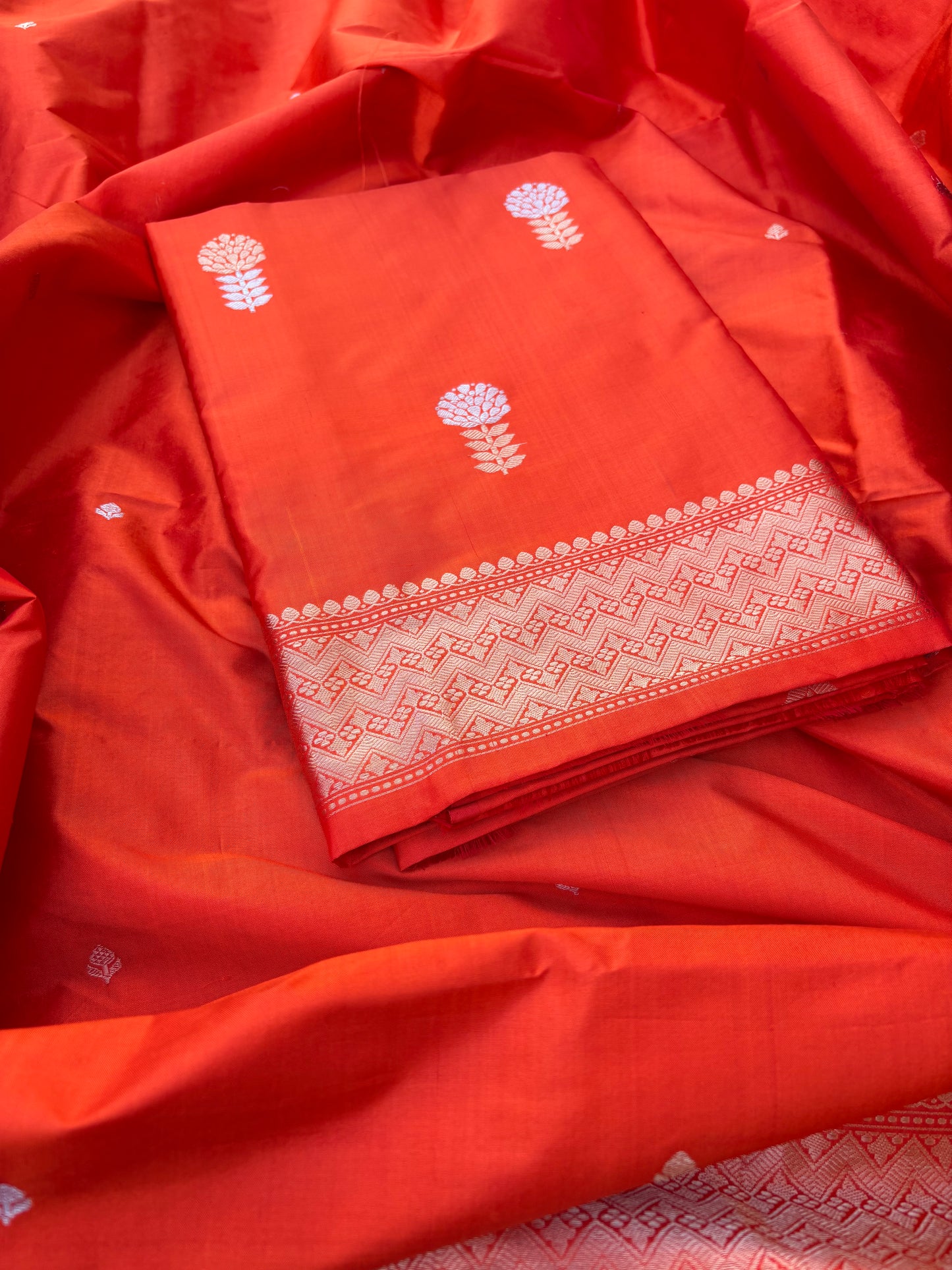 Orange katan by katan kadhwa silk 3 piece suit set