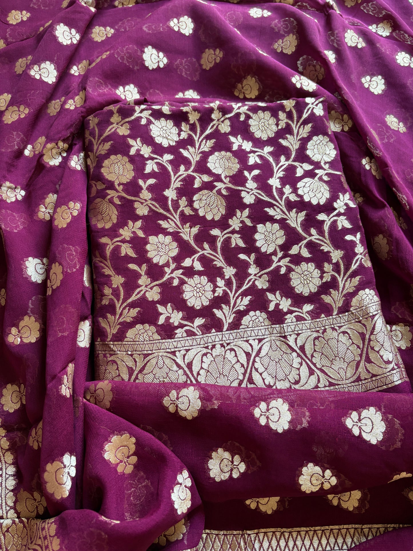 Magenta Khaddi georgette suit set