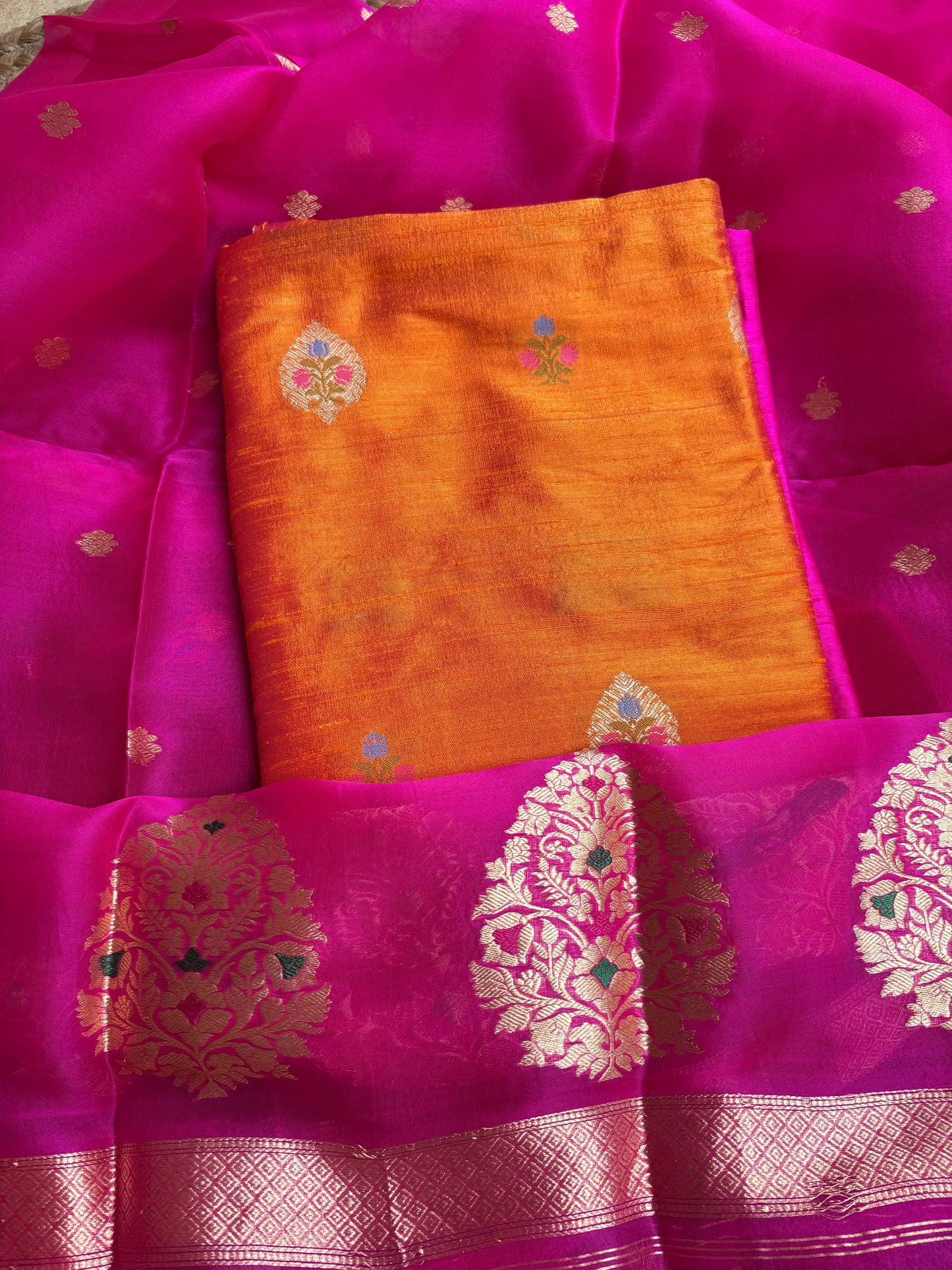 Pure raw silk kurta, bottom , kora kadhwa dupatta