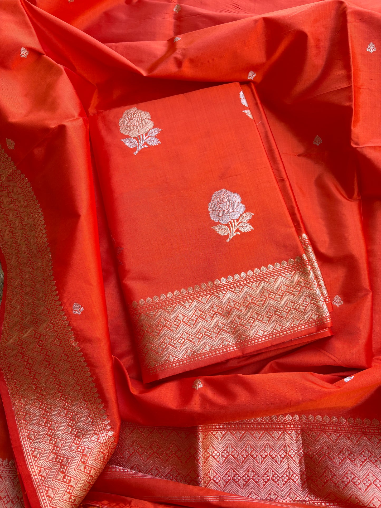 Orange Katan by katan kadhwa silk Suit set