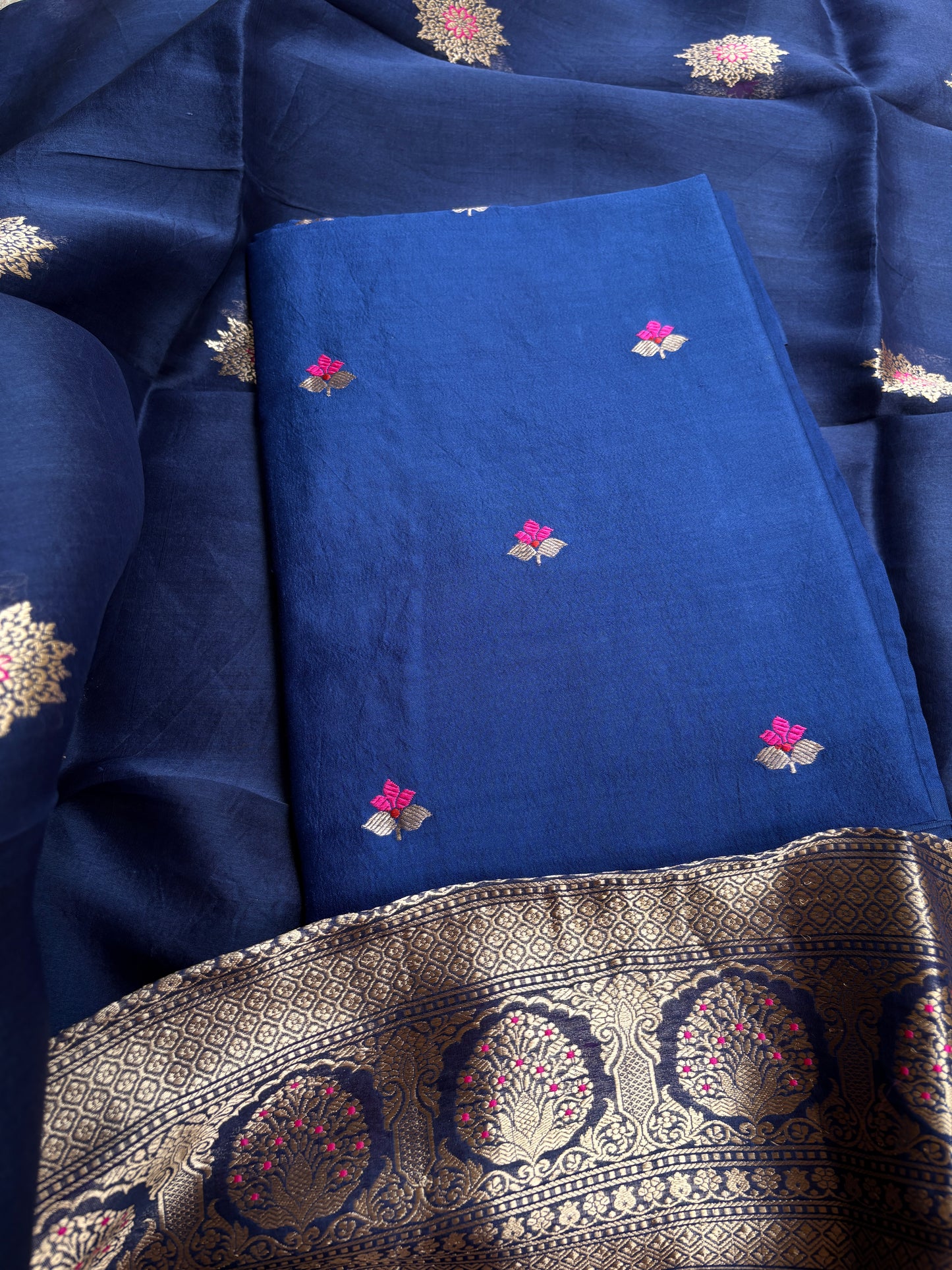 Blue Chiniya kora silk suit set