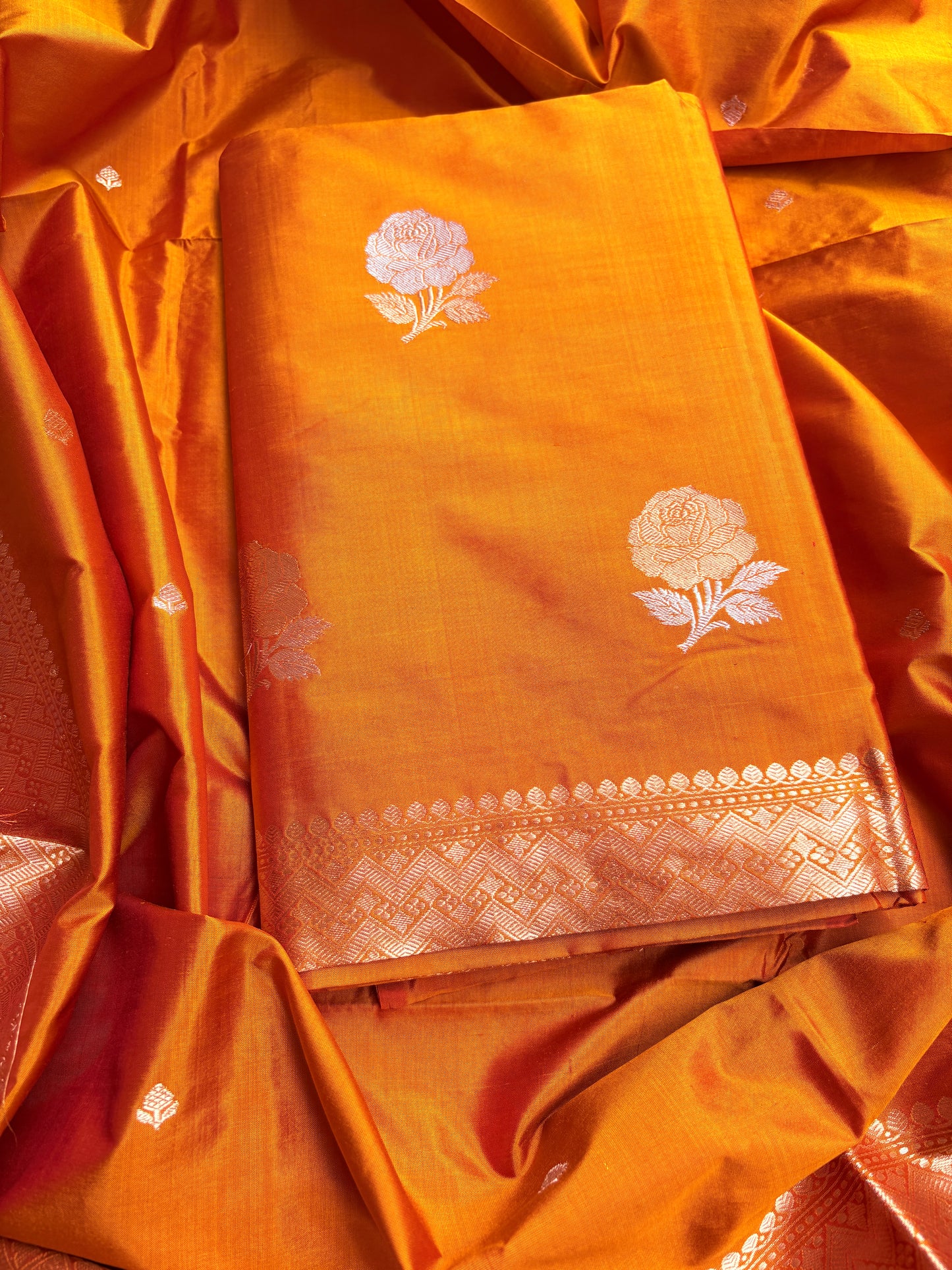 Orange gold katan by katan silk suit set