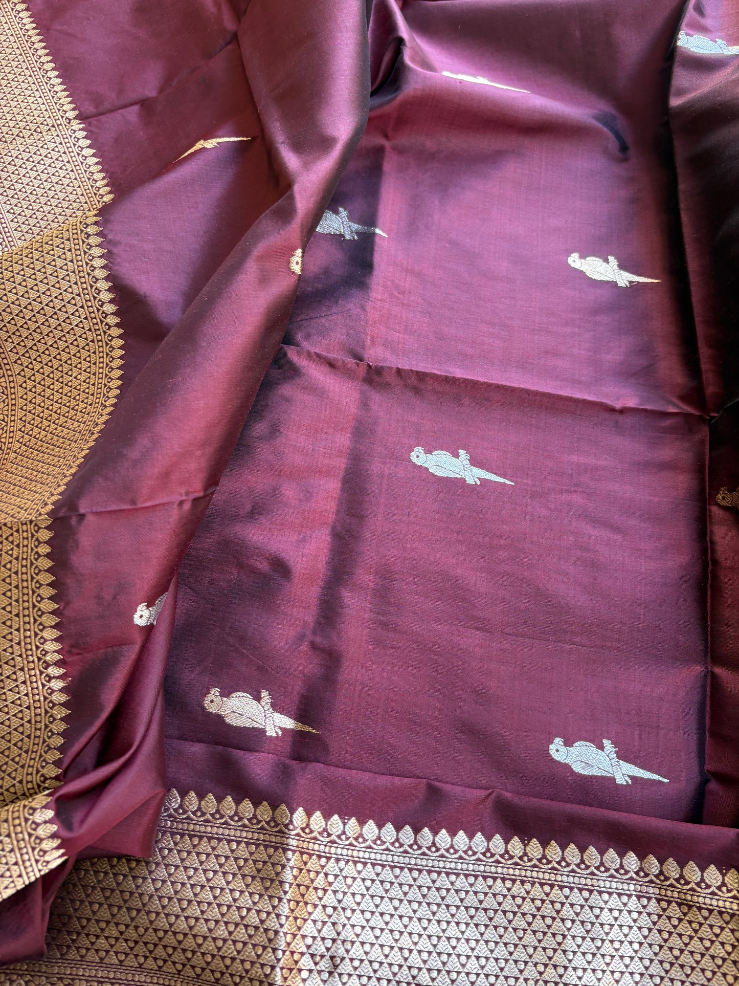 Wine katan by katan silk kadhwa suit set