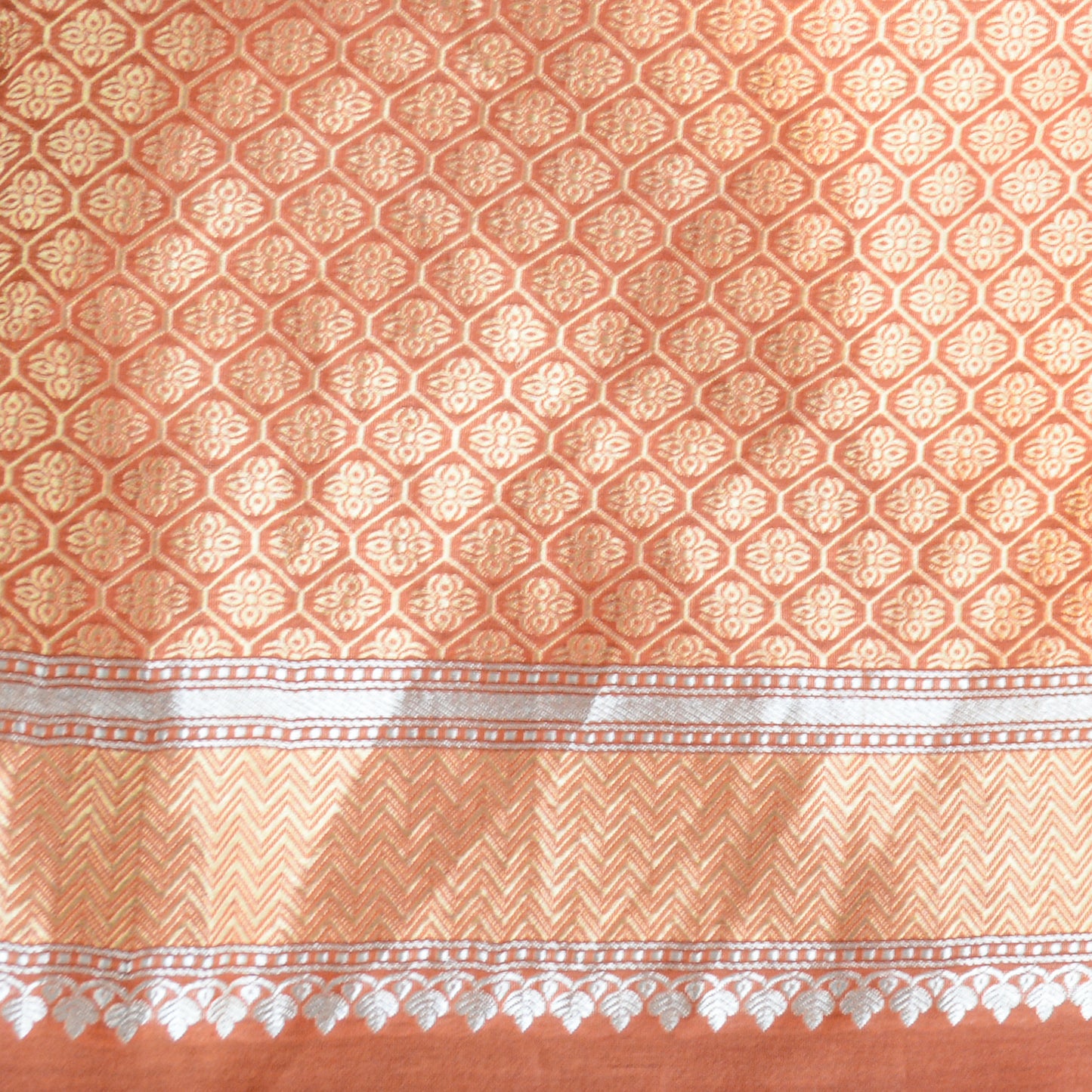 Muted Orange chiniya Silk kadhwa saree
