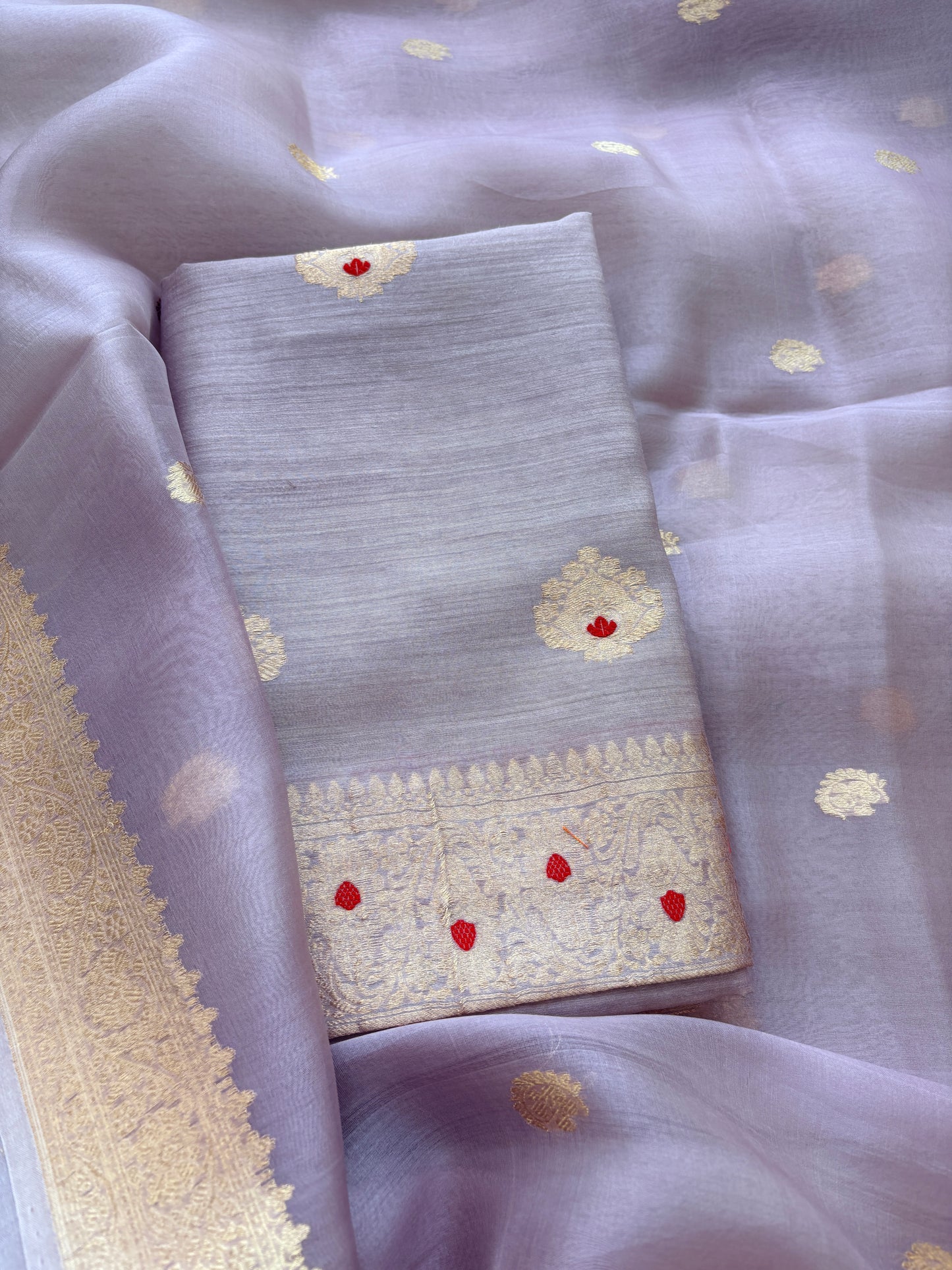 Lavender moonga silk kadhwa suit set