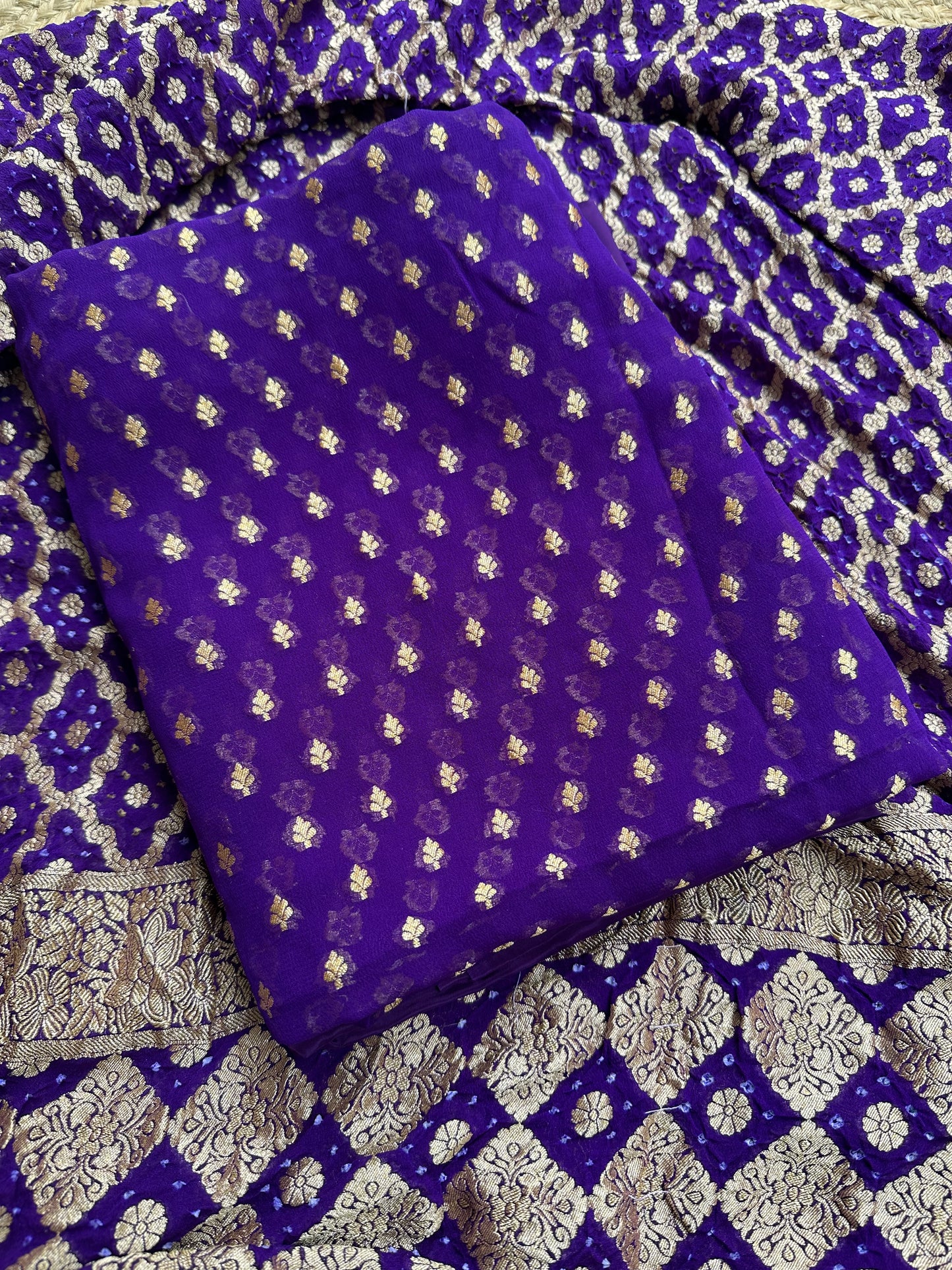 Purple blue khaddi georgette 3 piece suit set