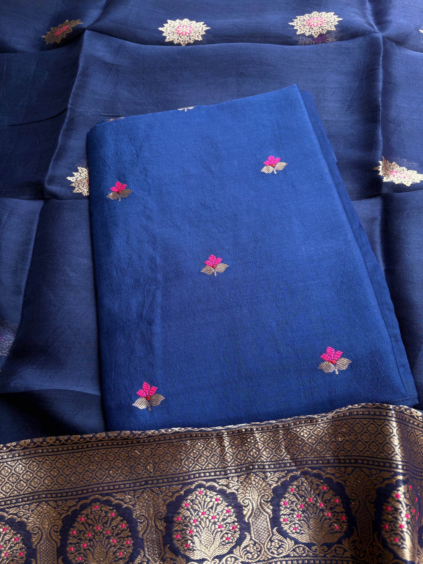 Blue Chiniya kora silk suit set