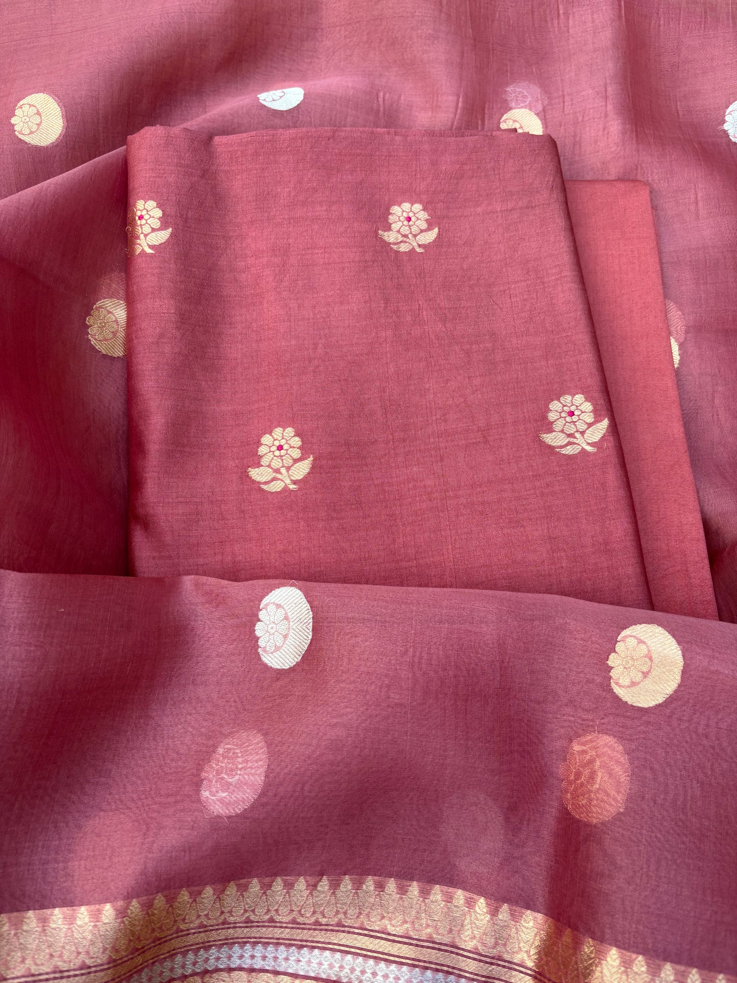 Rust kadhwa Chiniya silk , kora silk Dupatta, plain bottom